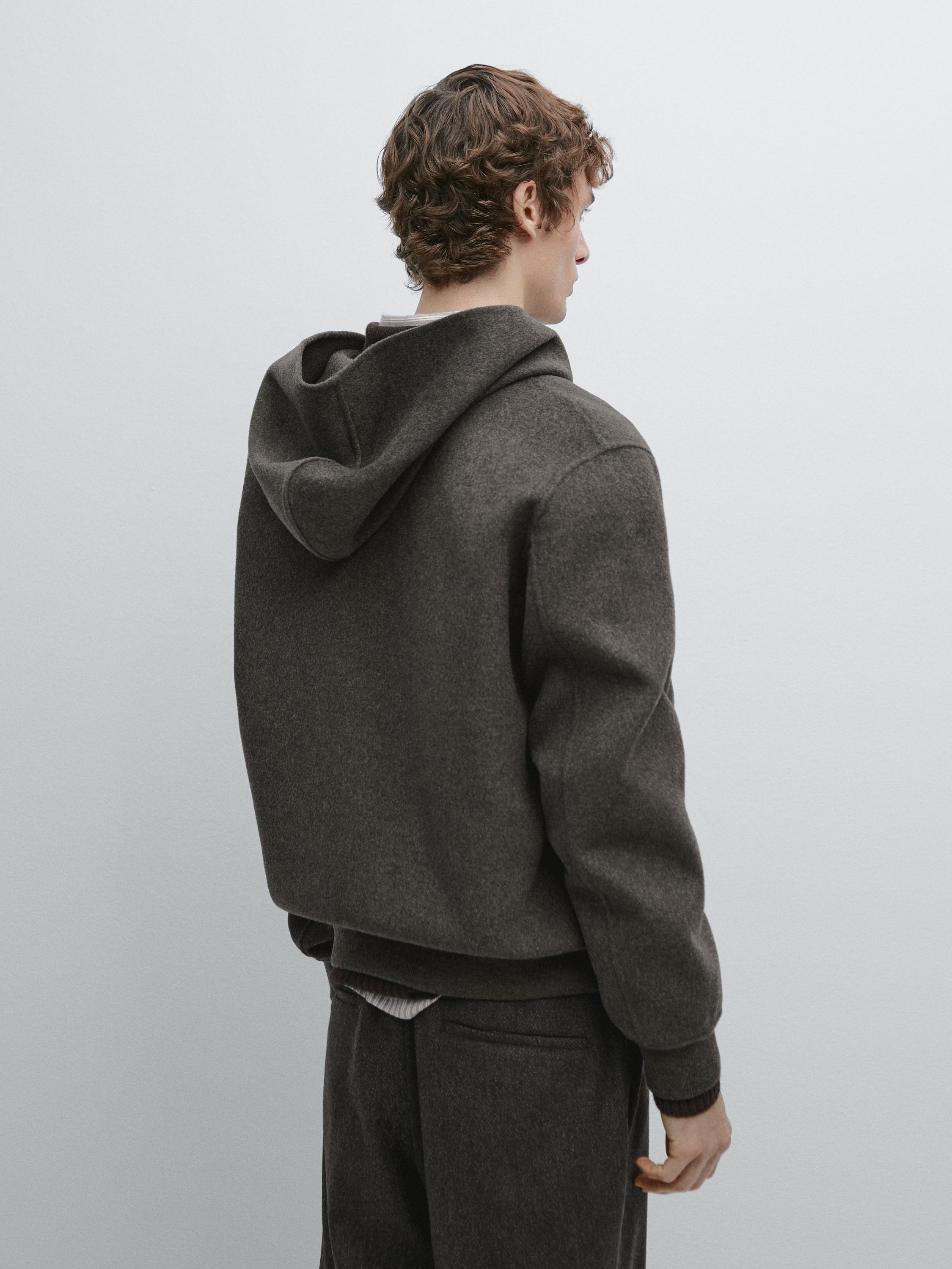 Wool blend double fabric hooded jacket — MINK