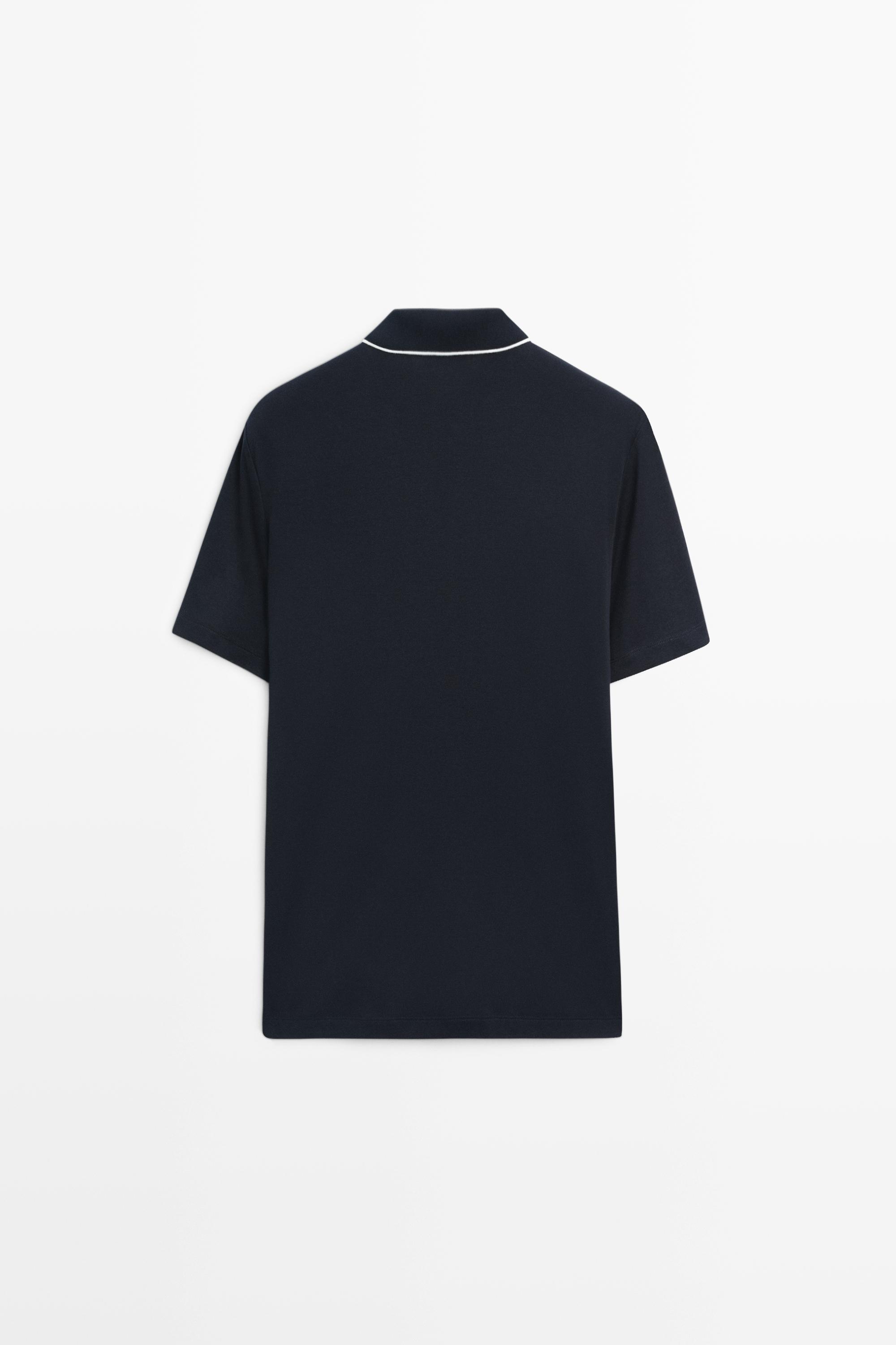 Short sleeve polo shirt with contrast detail — NAVY BLUE