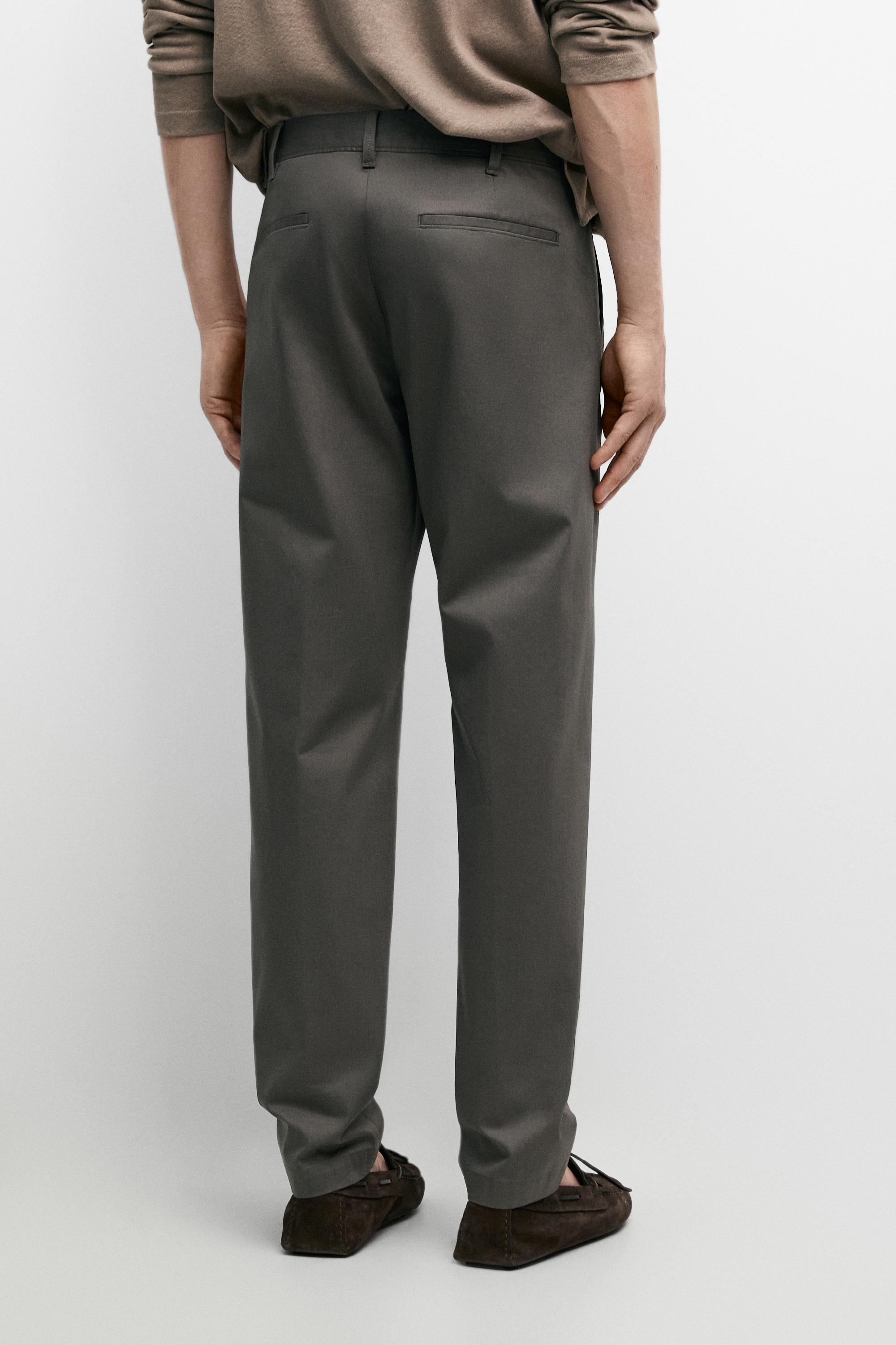 Cotton blend slim fit pants — GREY