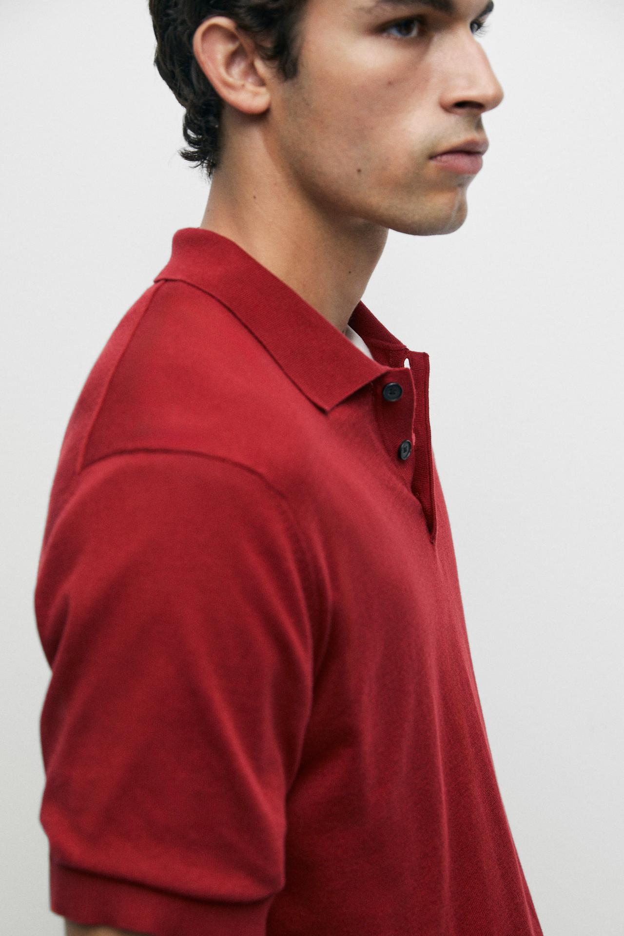 100% cotton knit short sleeve polo shirt — DARK PINK