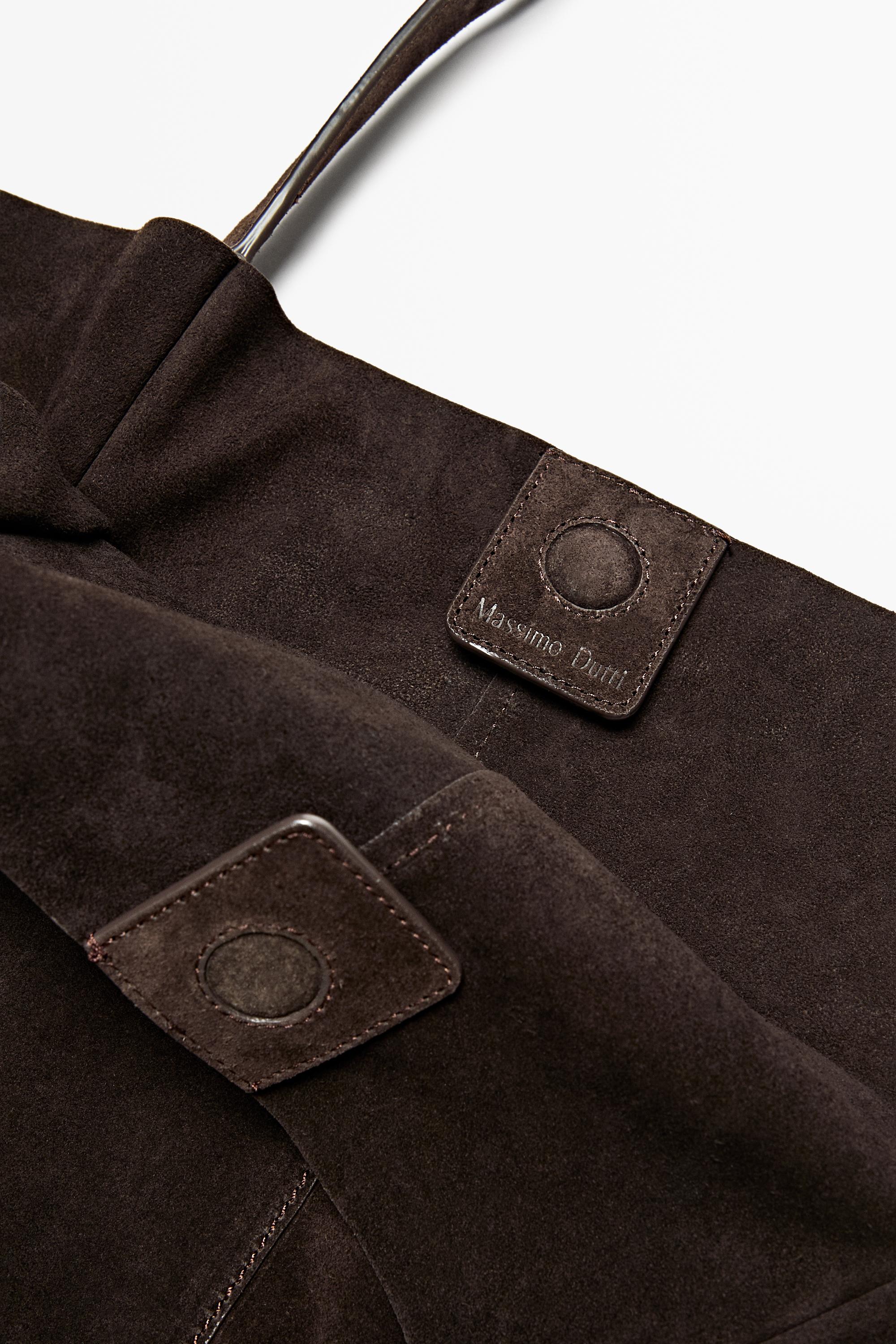 Split suede leather tote bag — Chocolate
