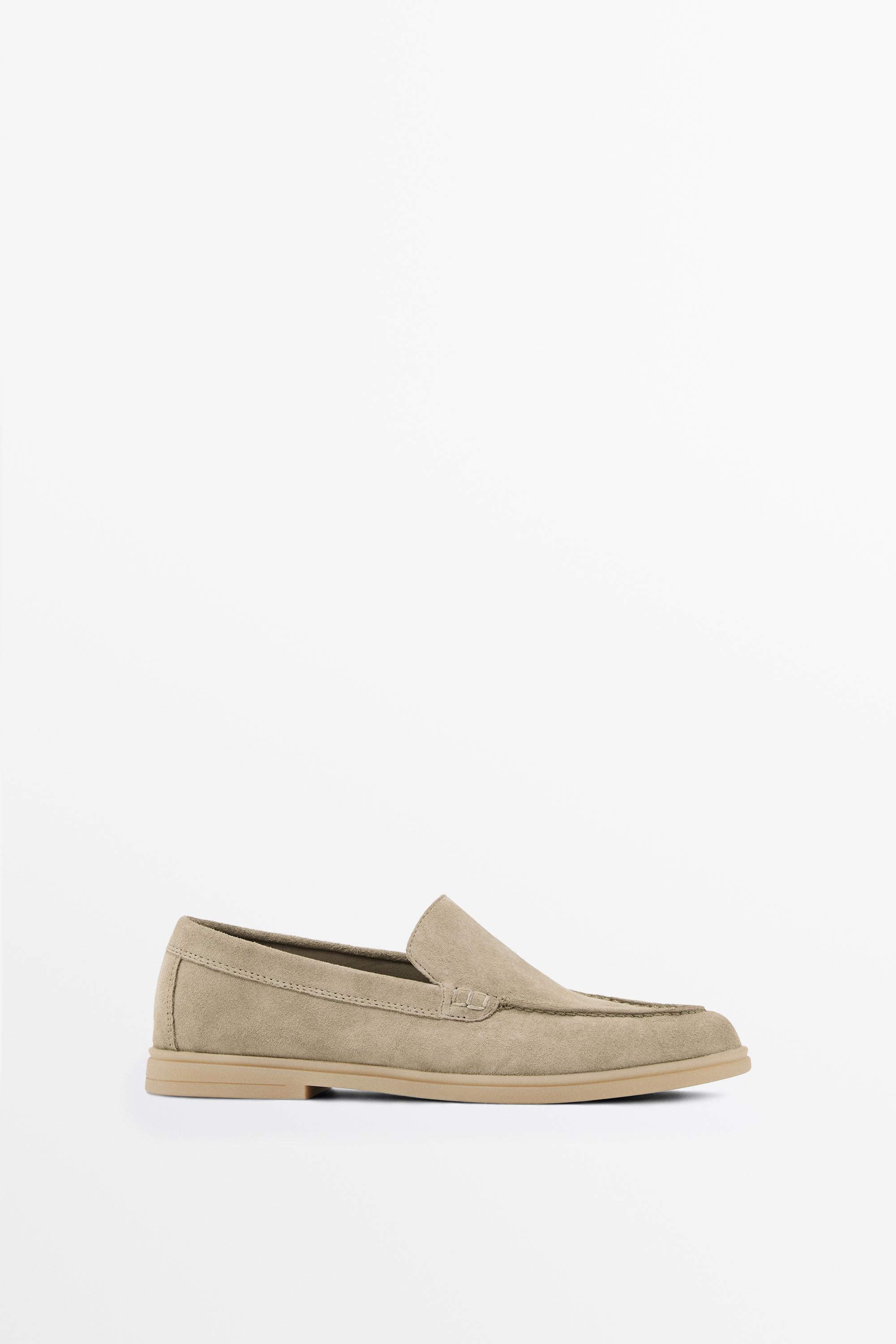 Split leather loafers — BEIGE