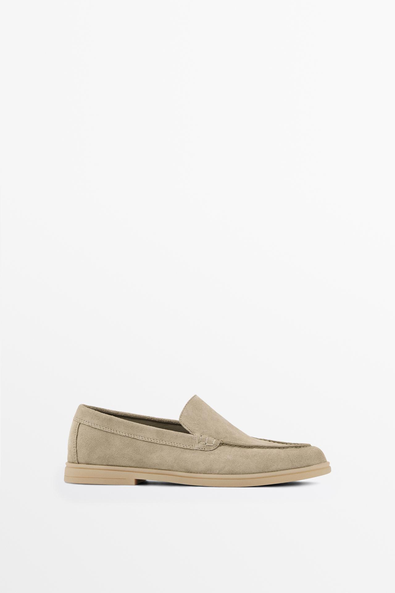 Split leather loafers — BEIGE