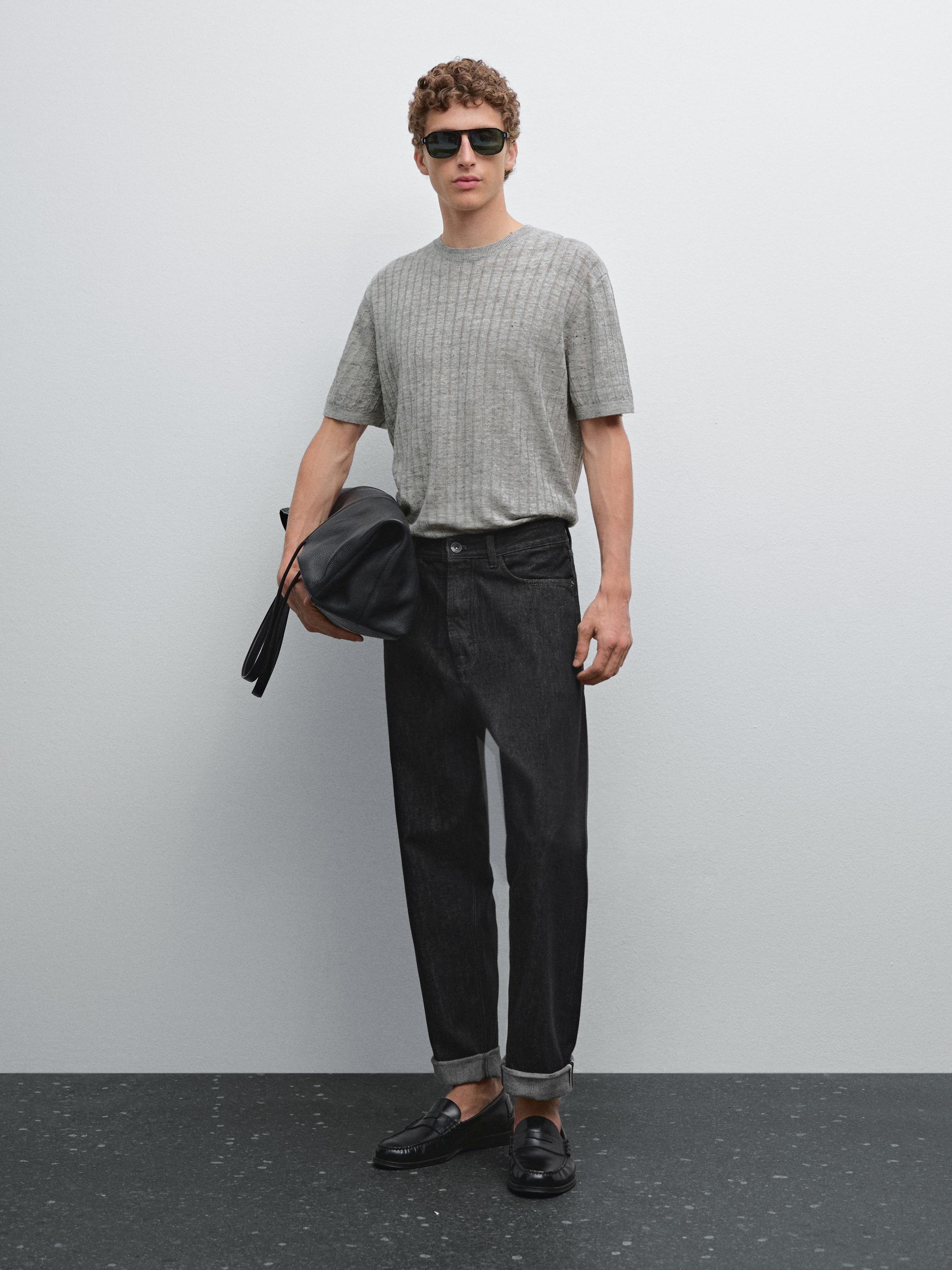 Tapered fit cotton selvedge jeans