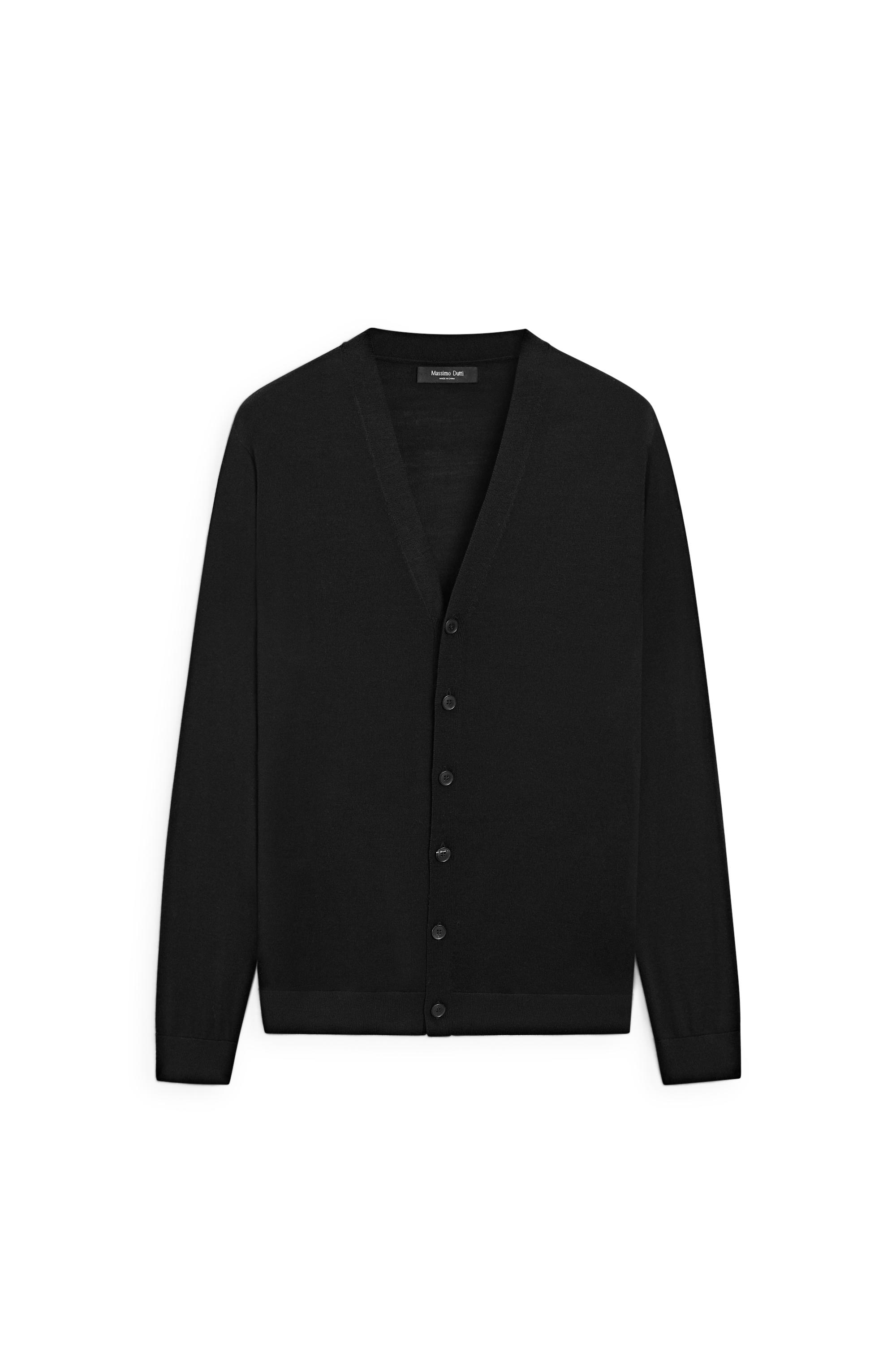 Merino wool button-up cardigan — BLACK
