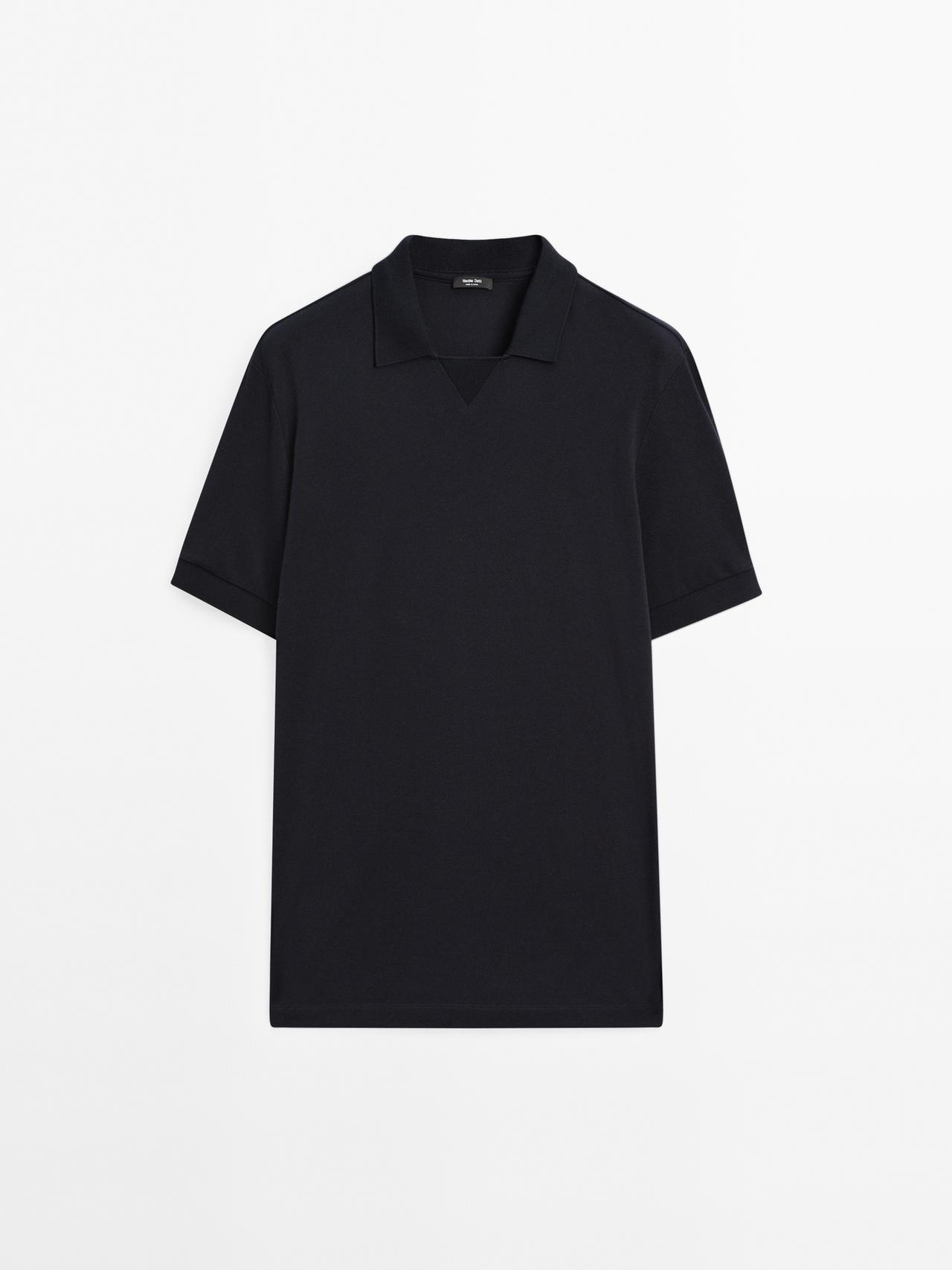 Massimo Dutti - Herre - Kortærmet Poloshirt Med Mikrostruktur - Marineblå - Xl