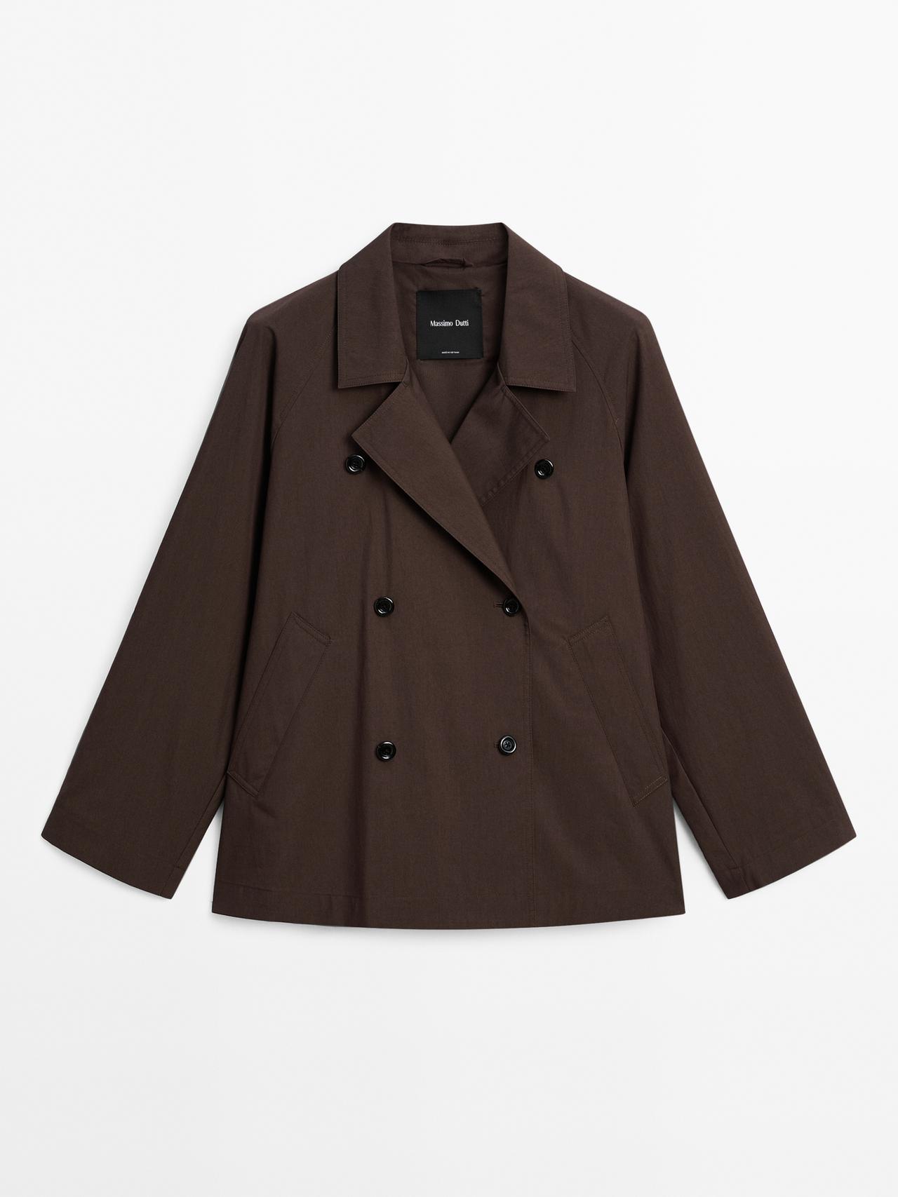 Massimo Dutti - Dame - Trenchcoat I Bomuldsblanding Med Detalje Bagpå - Bordeaux - S