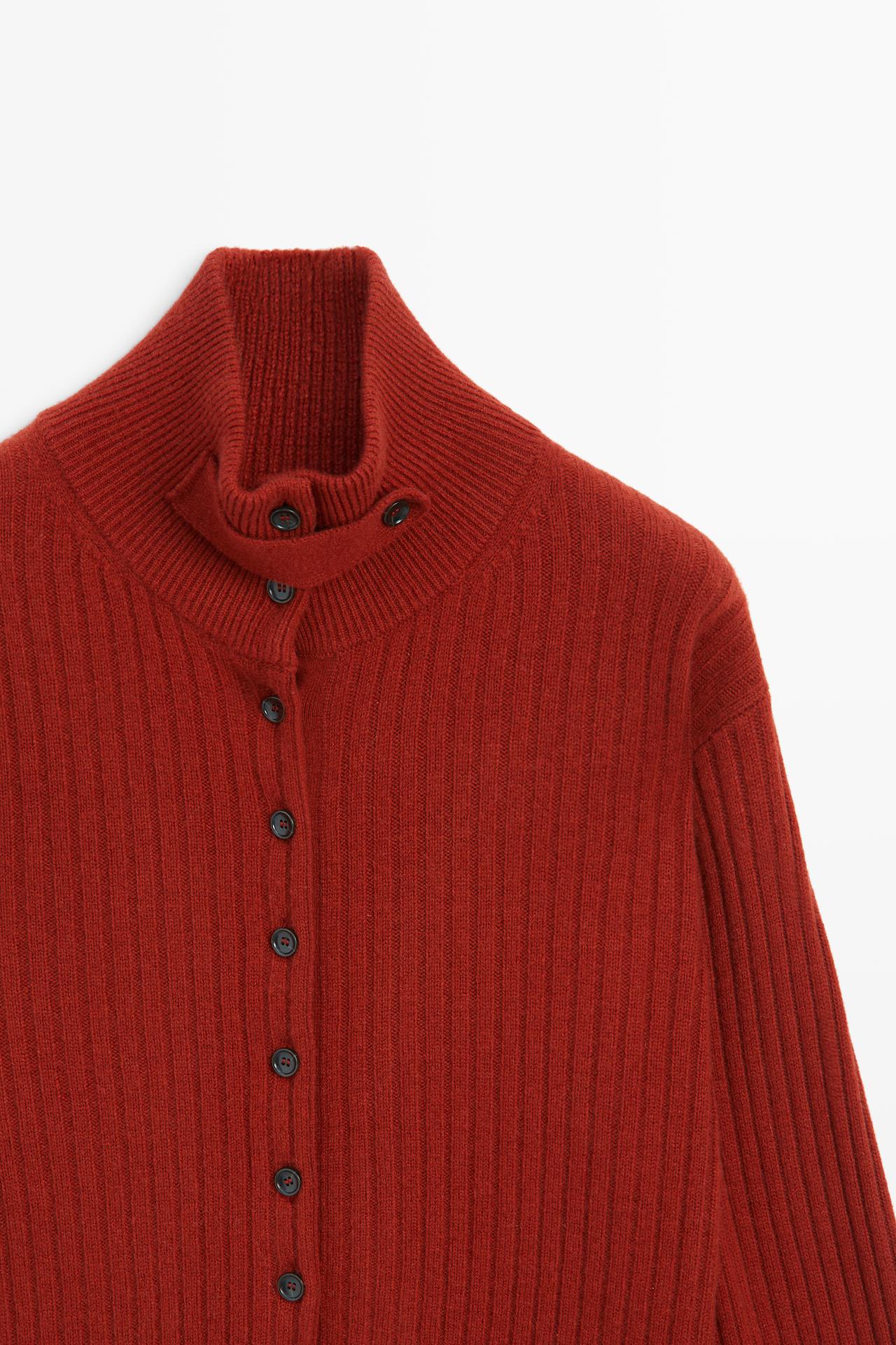 Ribbed knit cardigan with tab detail — DARK PINK