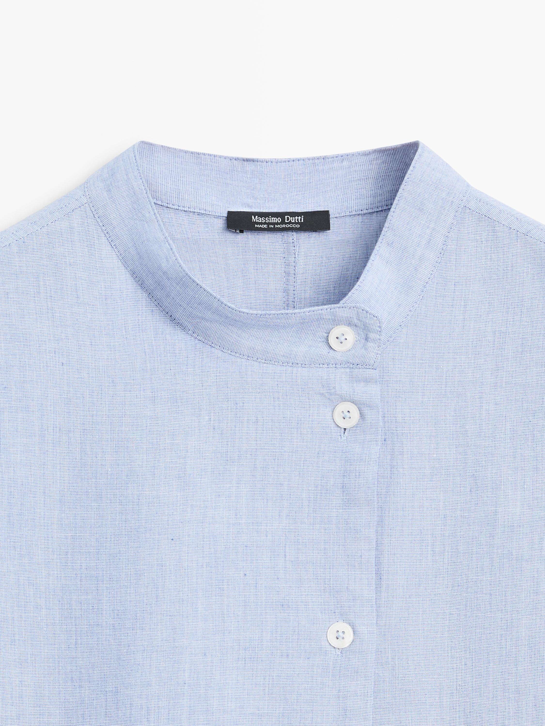 Flowing blouse with buttoned collar detail — Denim blue