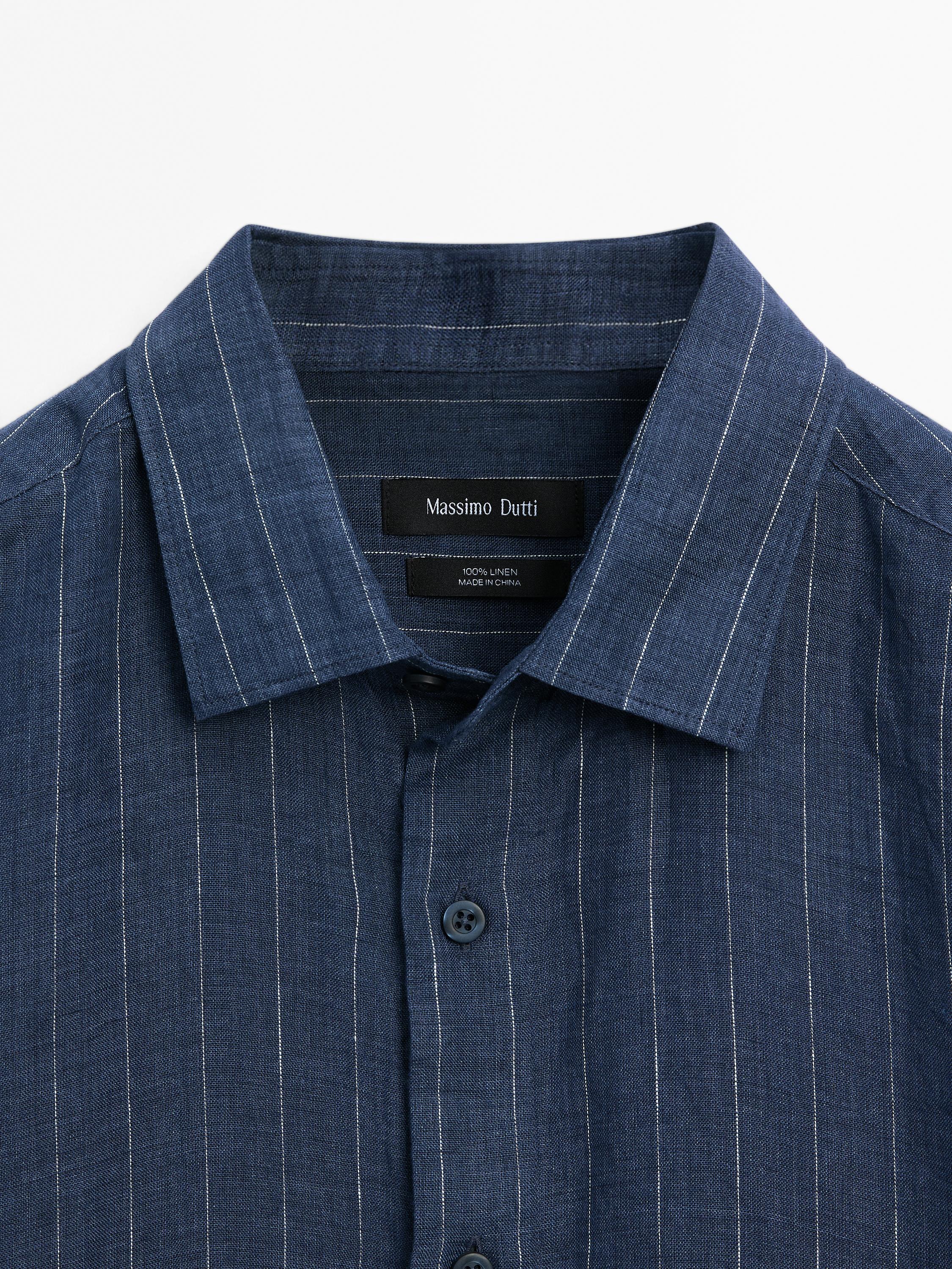 Slim fit striped 100% linen shirt