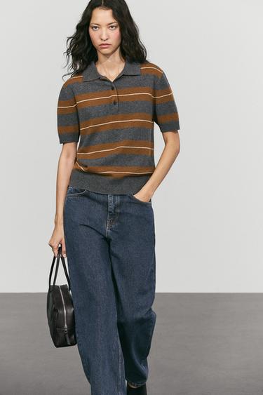 100% wool striped knit polo — MEDIUM GREY 5