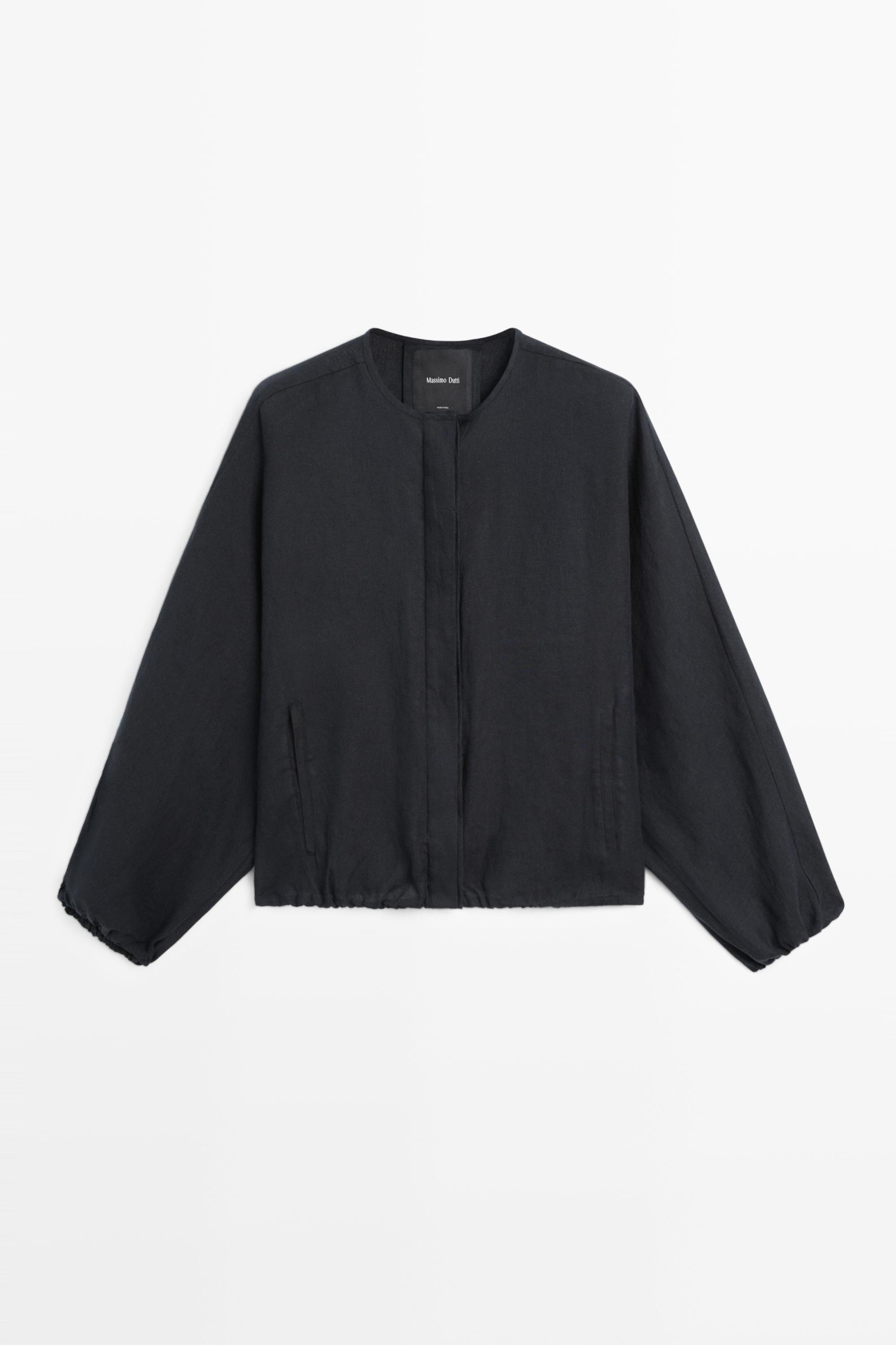 100% linen puff bomber jacket — DARK BLUE