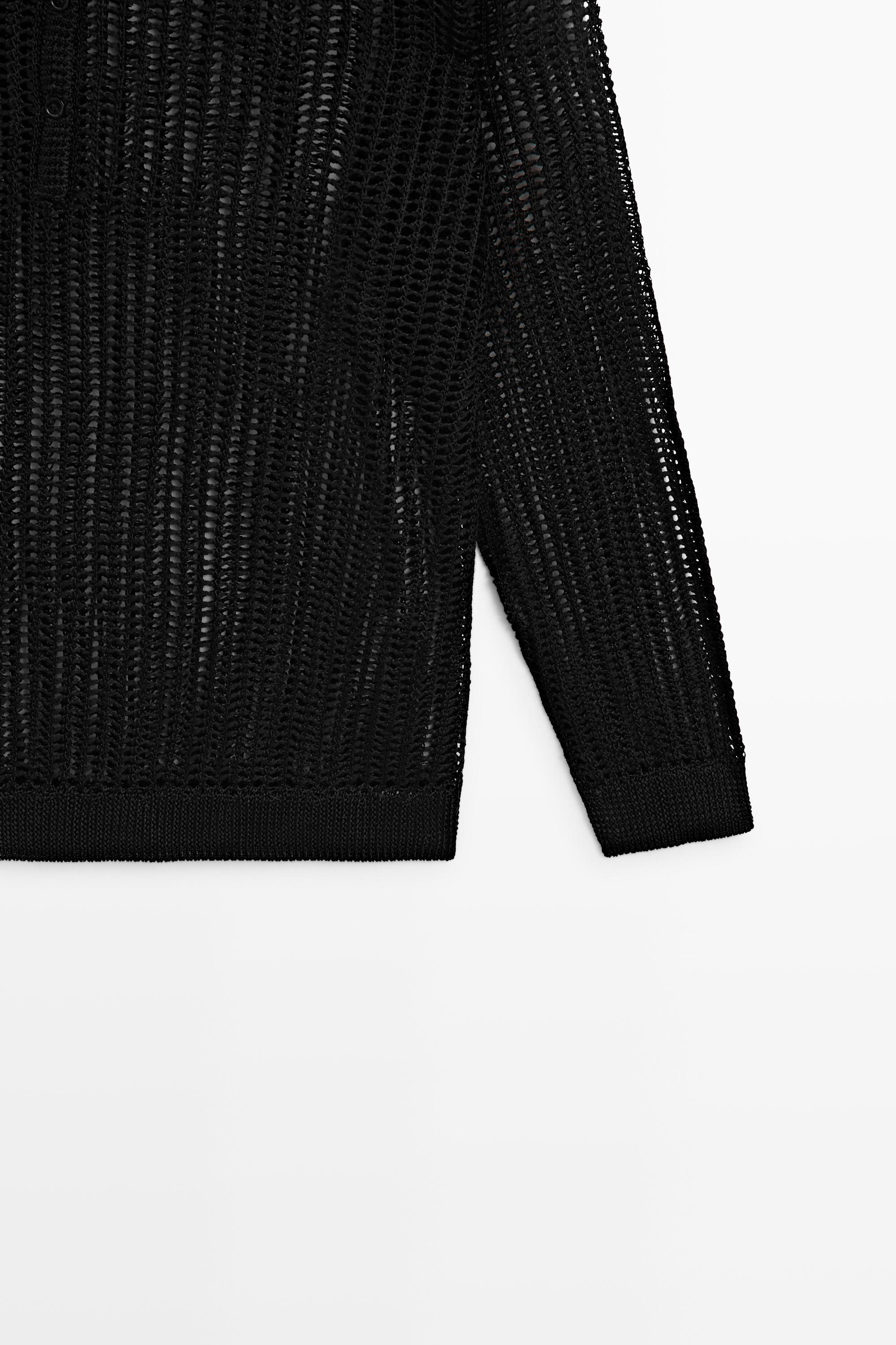 Cutwork knit button-up sweater - STUDIO — BLACK