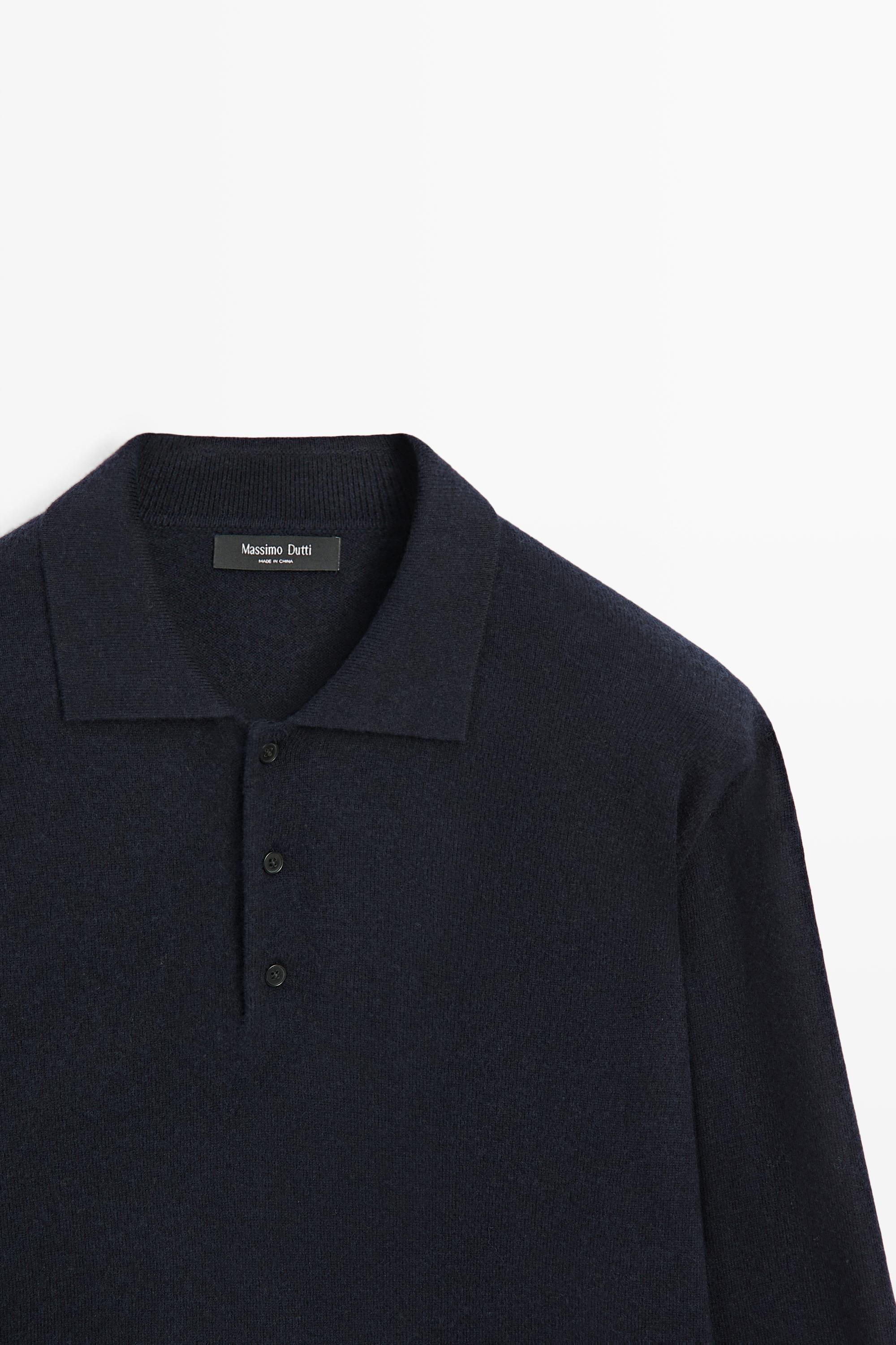 Wool cashmere blend polo sweater