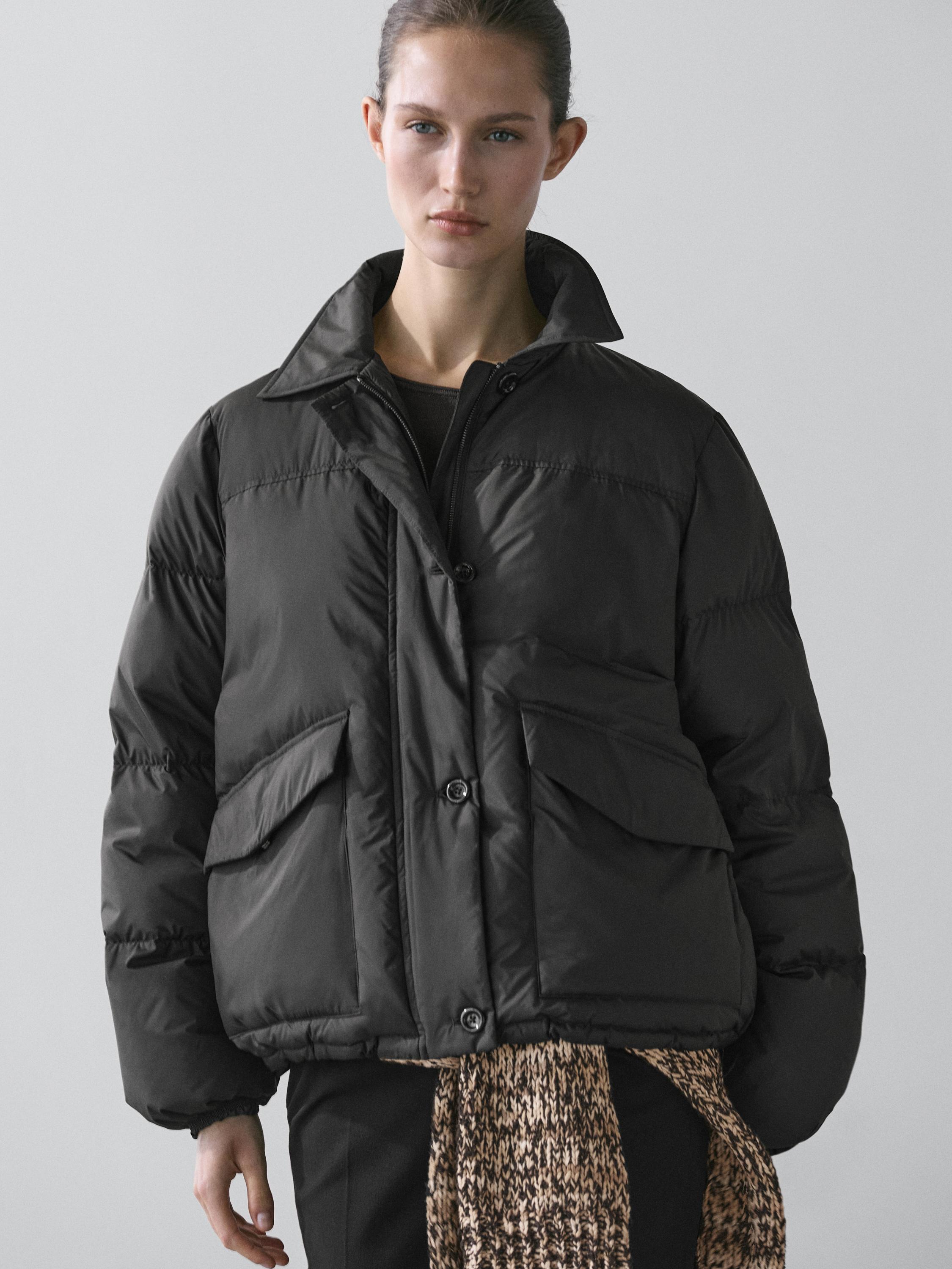 Down feather puffer bomber jacket