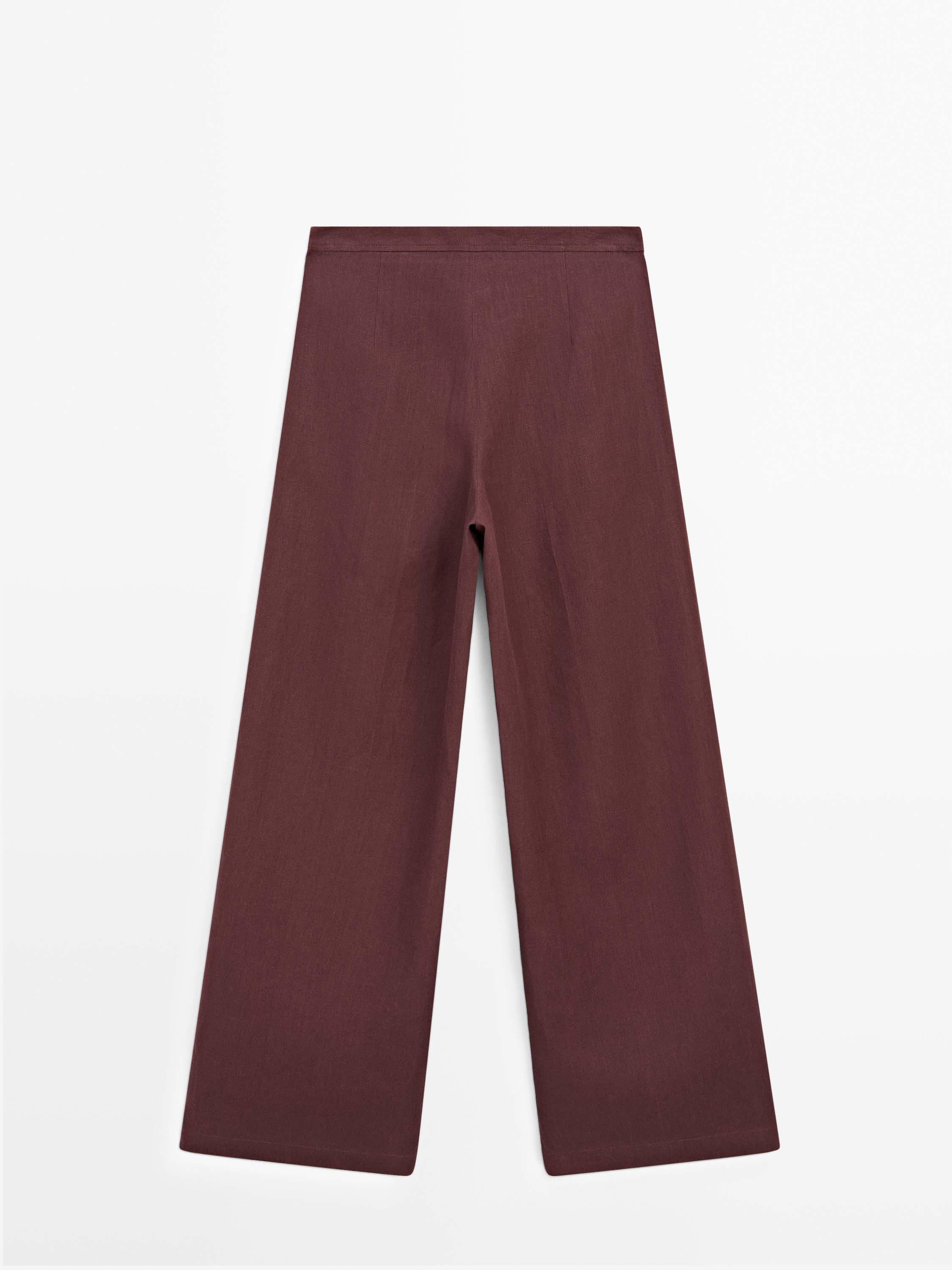 Flowing 100% linen trousers with darts