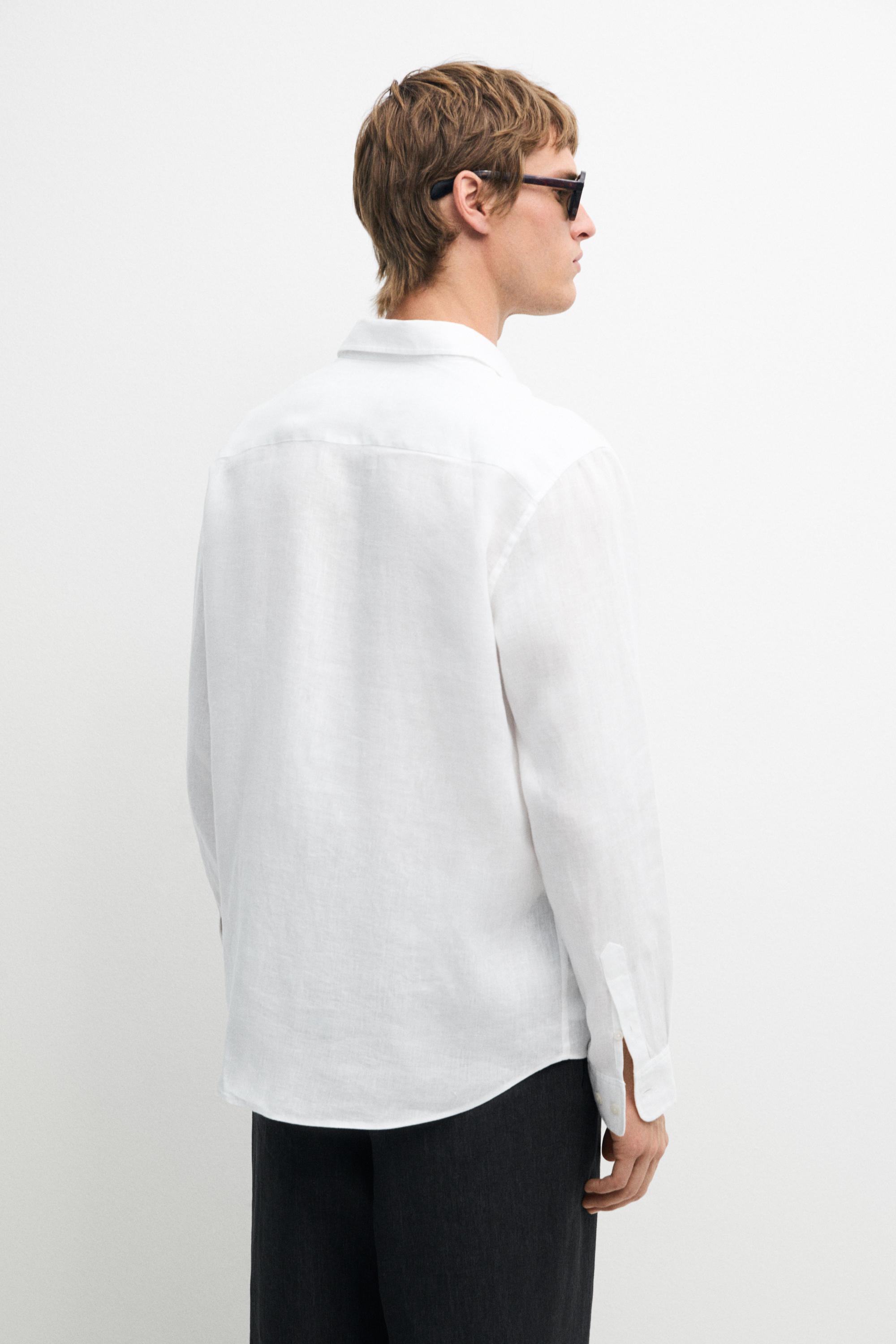 100% linen slim fit shirt — WHITE