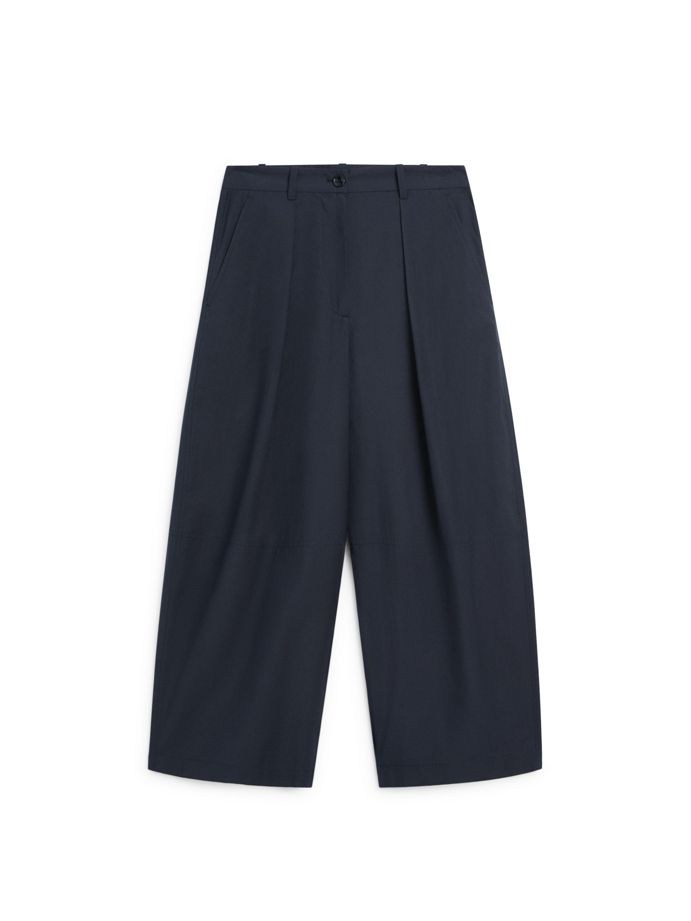 Cotton blend wide-leg trousers — DEEP BLUE