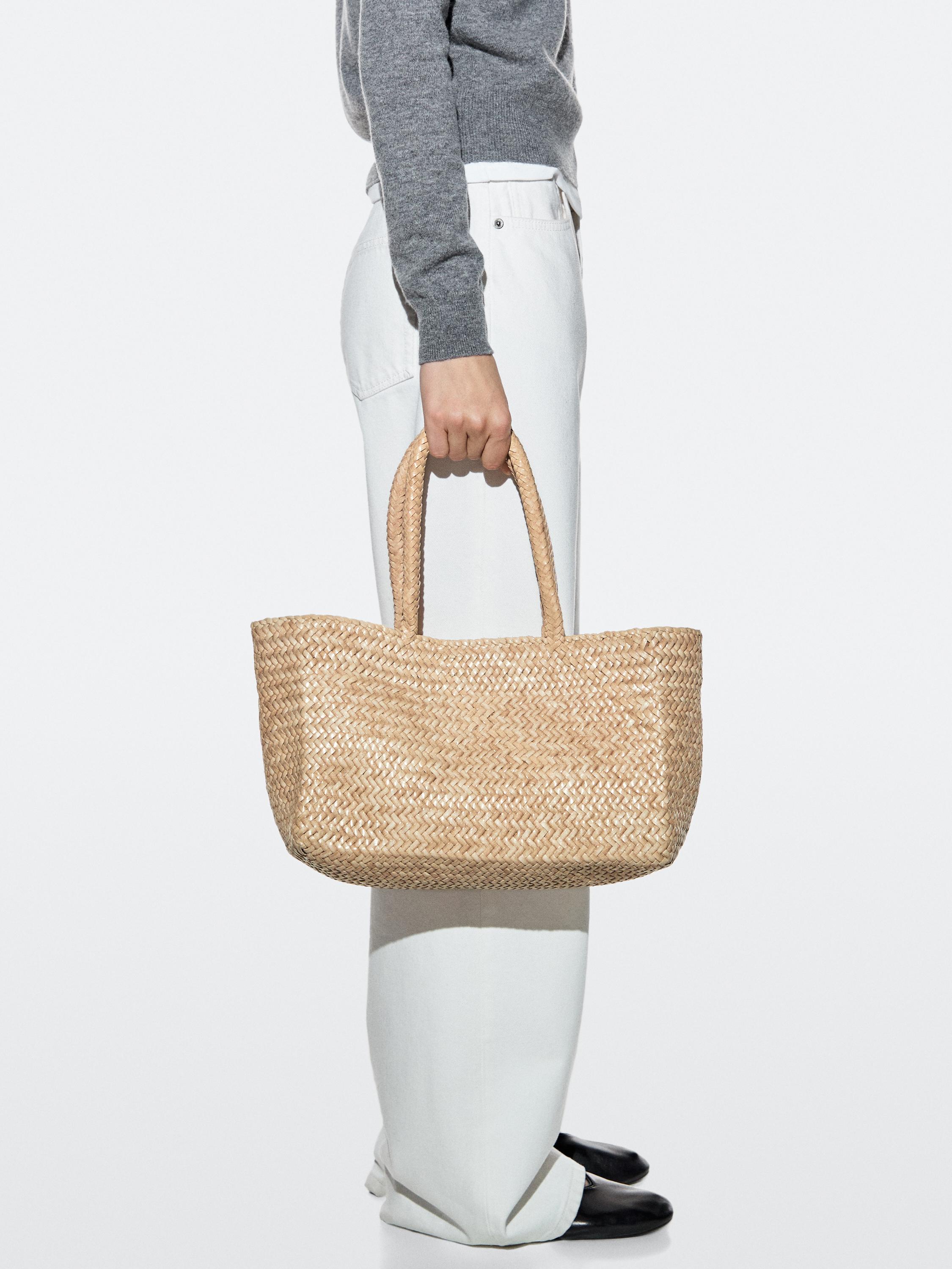 Medium braided nappa leather tote bag — CREAM