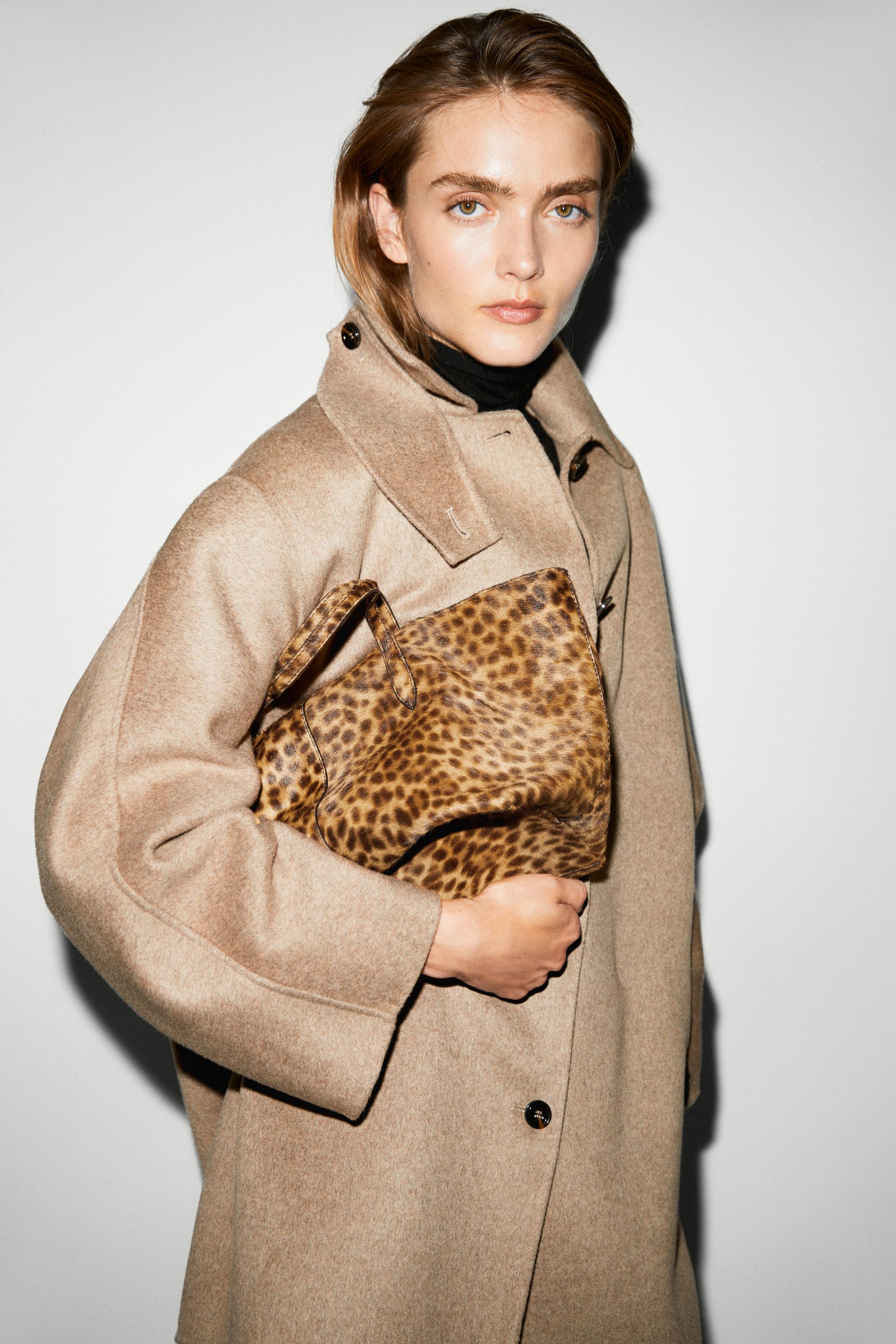Large fur leather tote bag — ECRU