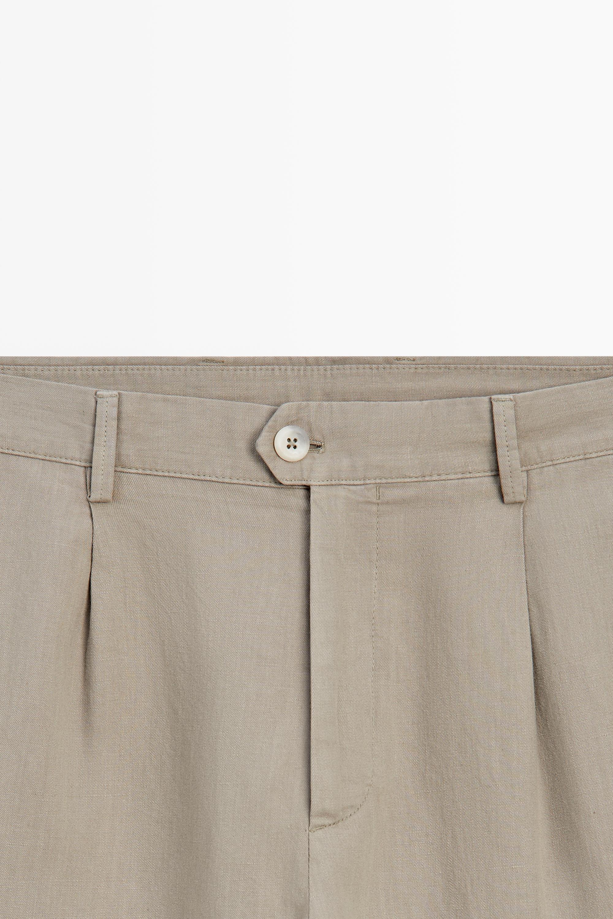 Straight-leg linen and cotton trousers with darts — BEIGE