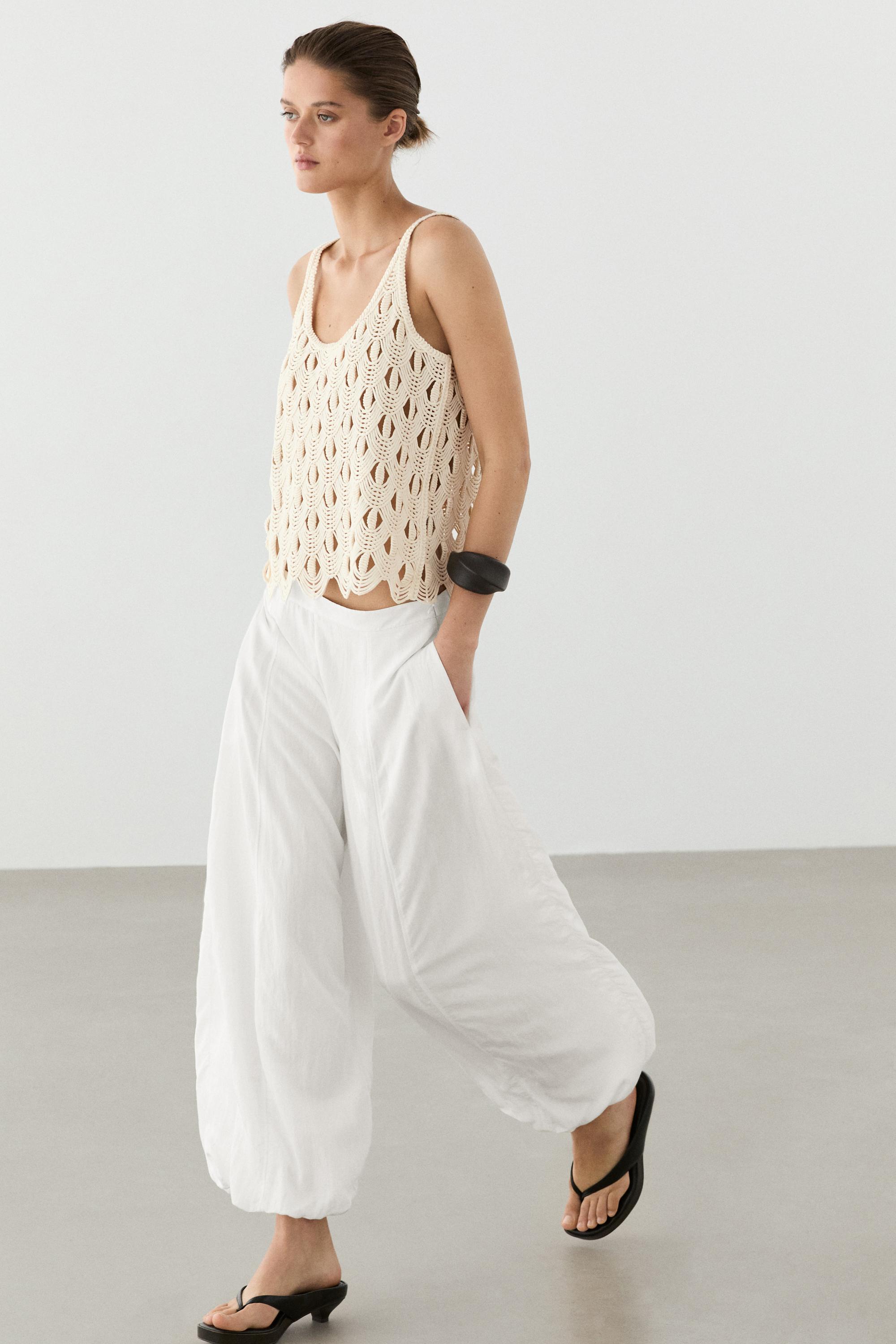 Strappy top with crochet detail — CREAM