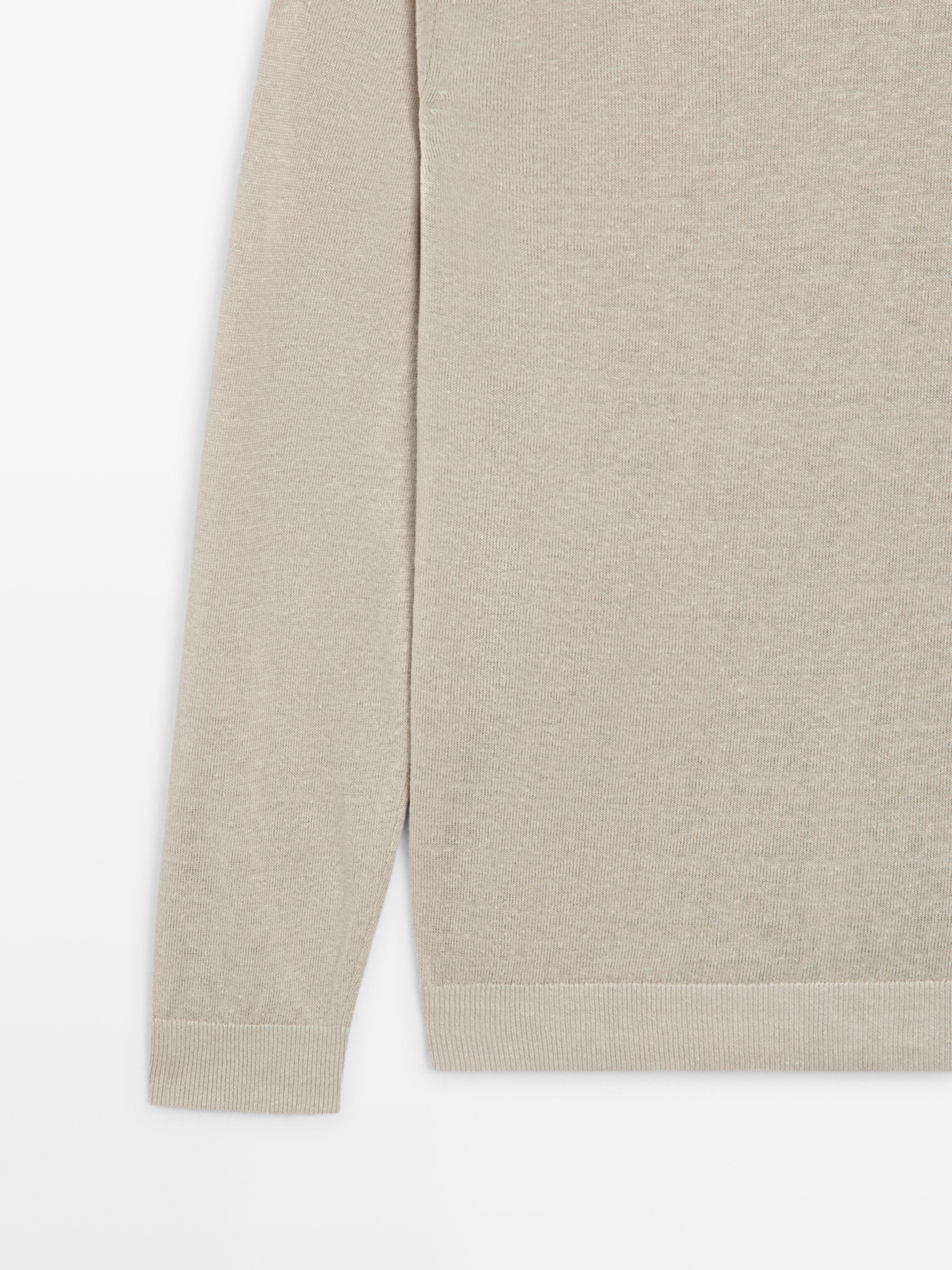 100% linen knit crew neck sweater — BEIGE