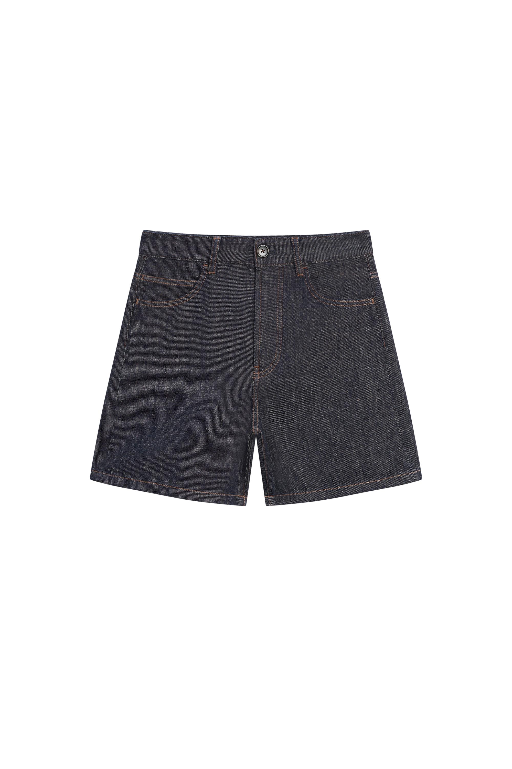 Total look mid-rise denim Bermuda shorts · Dark Blue · Trousers