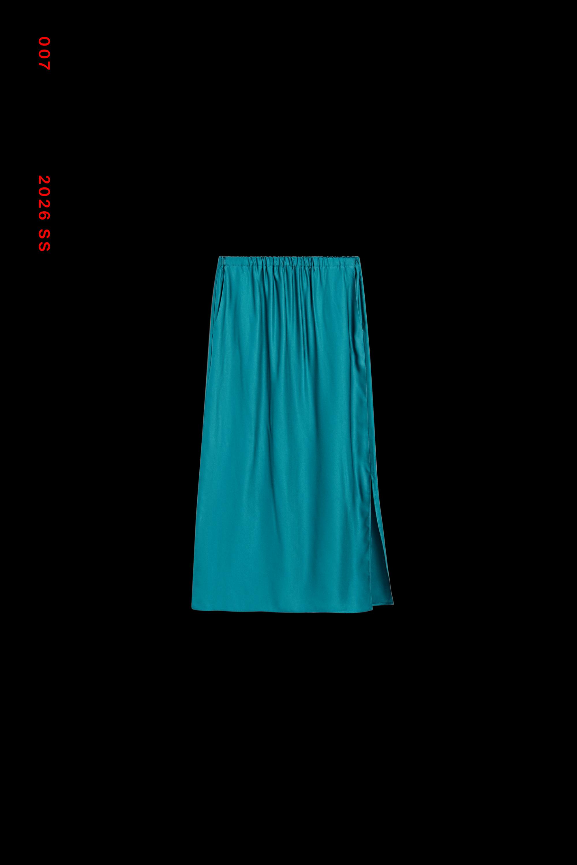 Satin midi skirt with pockets — BLUE