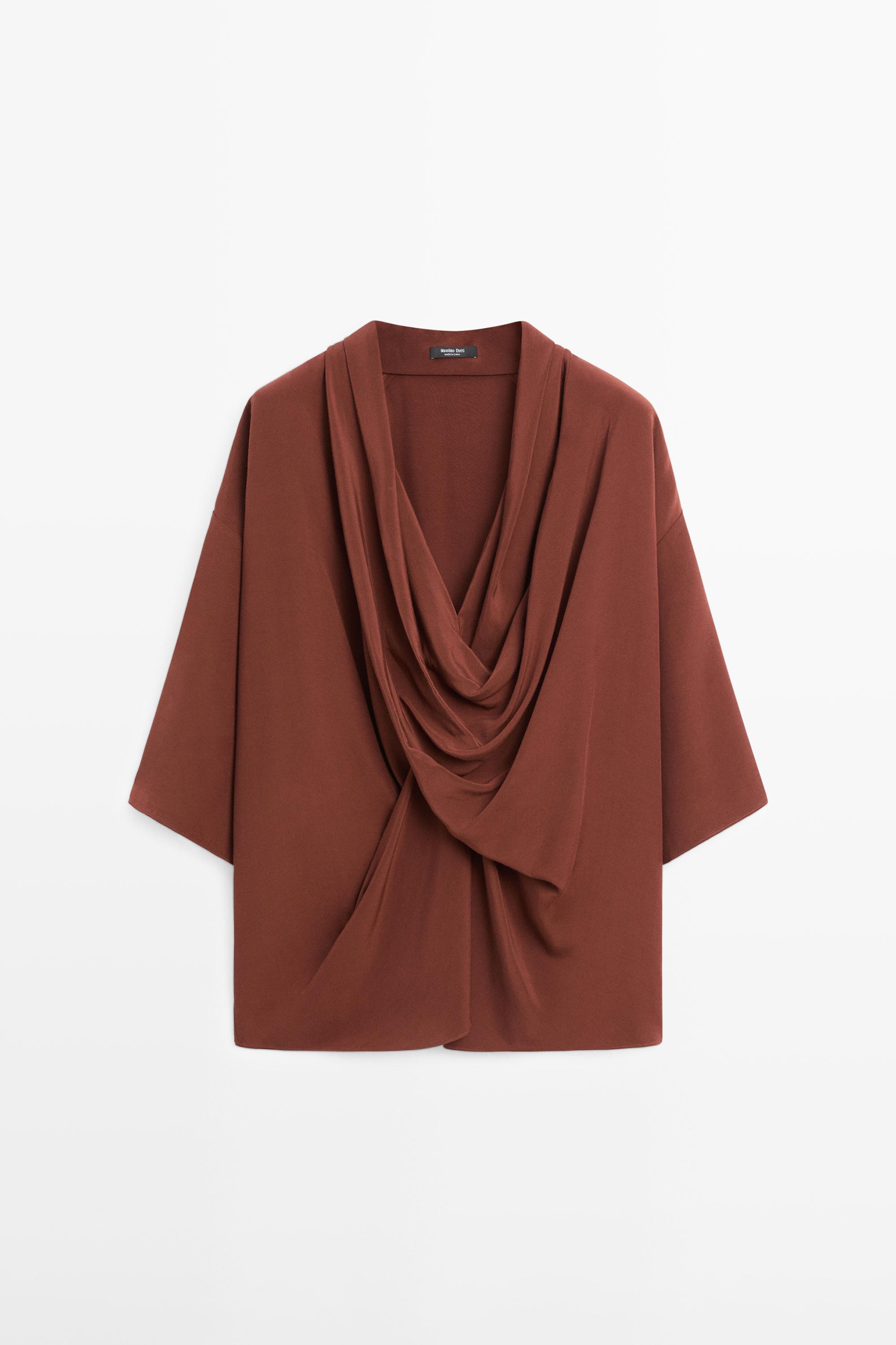 Flowing shirt with draped detail — ORANGE