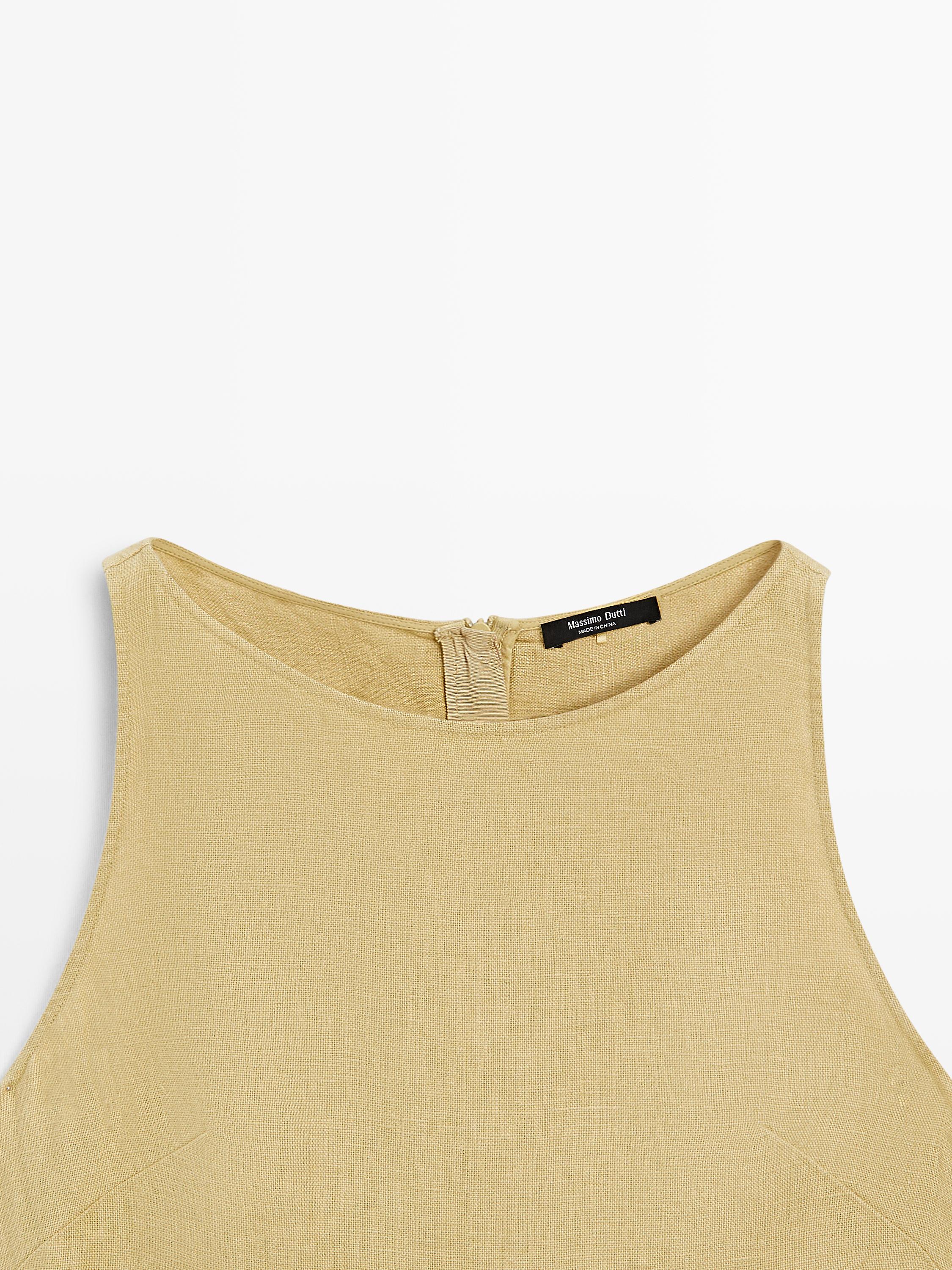 Keten midi halter elbise