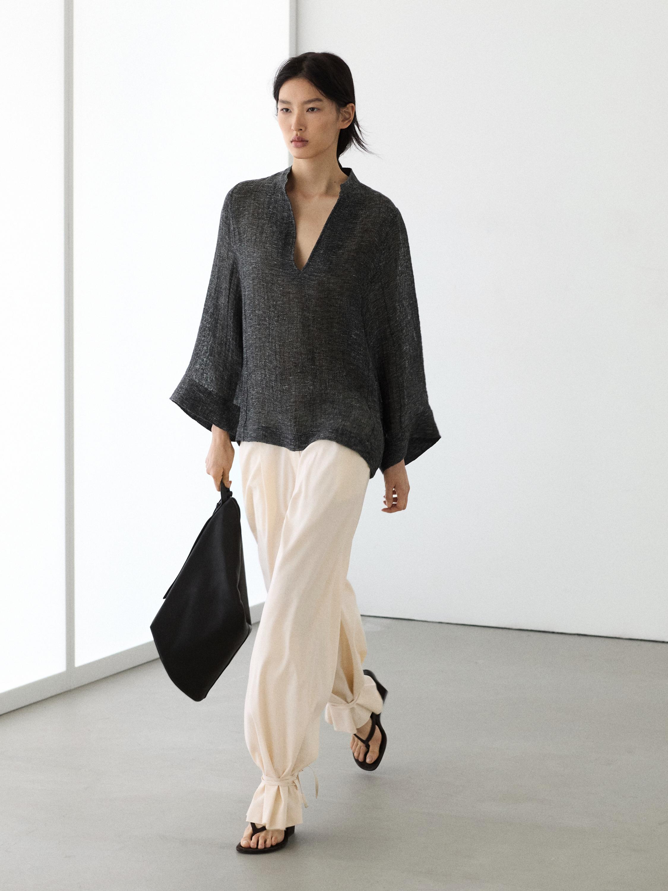 Melange linen blouse — GREY
