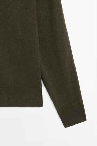 100% cashmere mock V-neck knit sweater — DARK GREEN 7