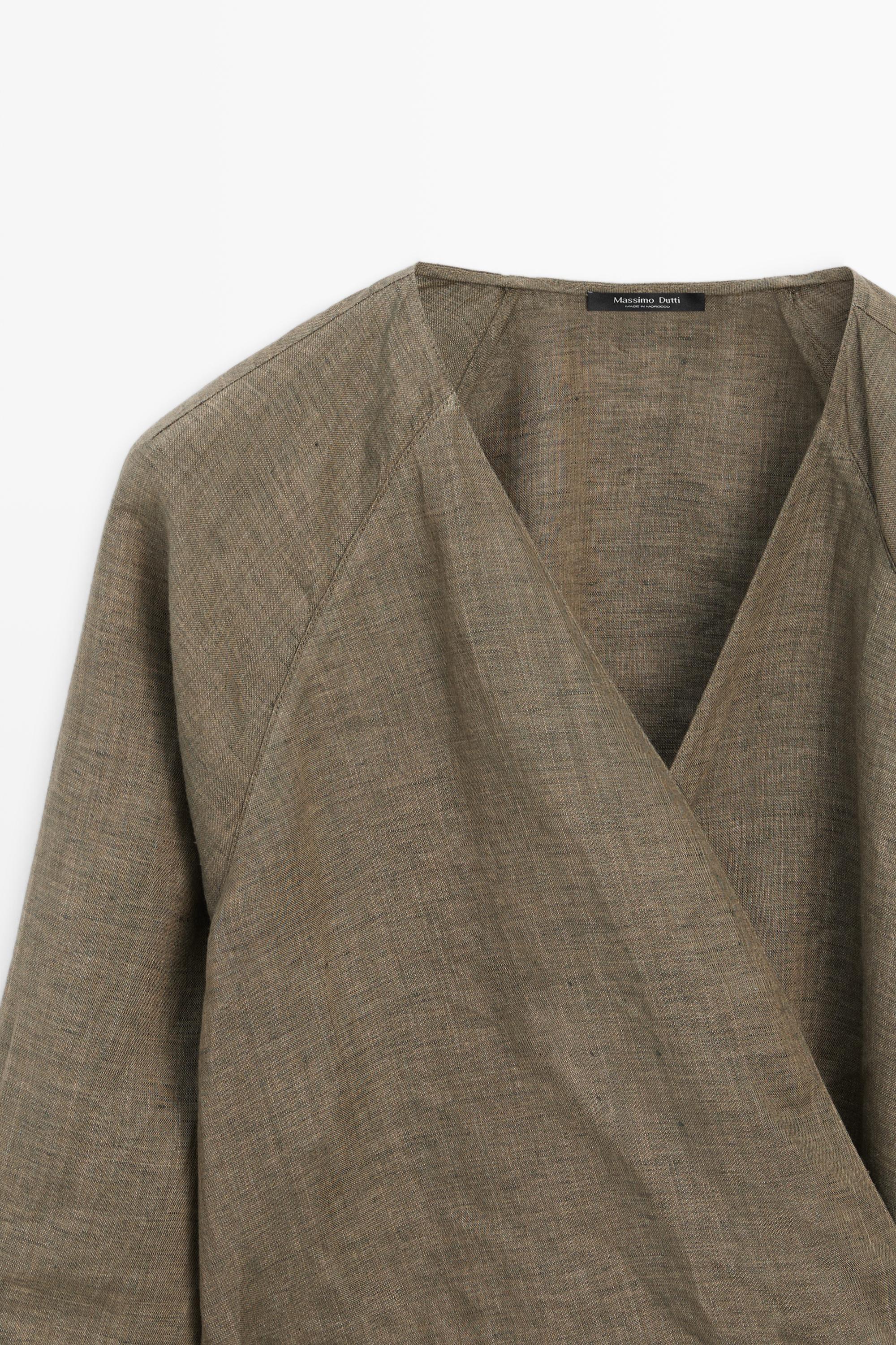 100% linen shirt with tie detail — GREEN