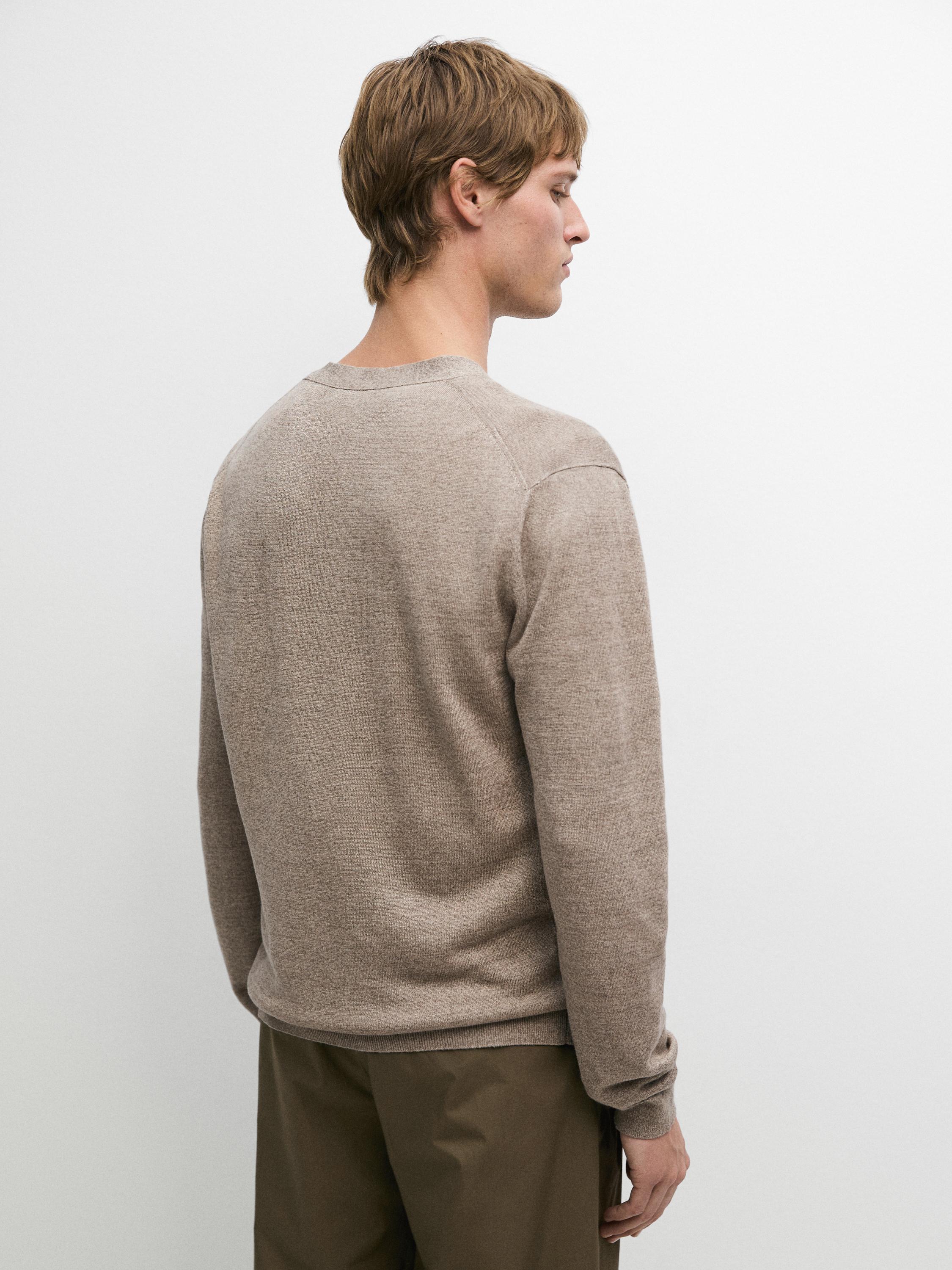 Linen knit cardigan with buttons — SAND BROWN