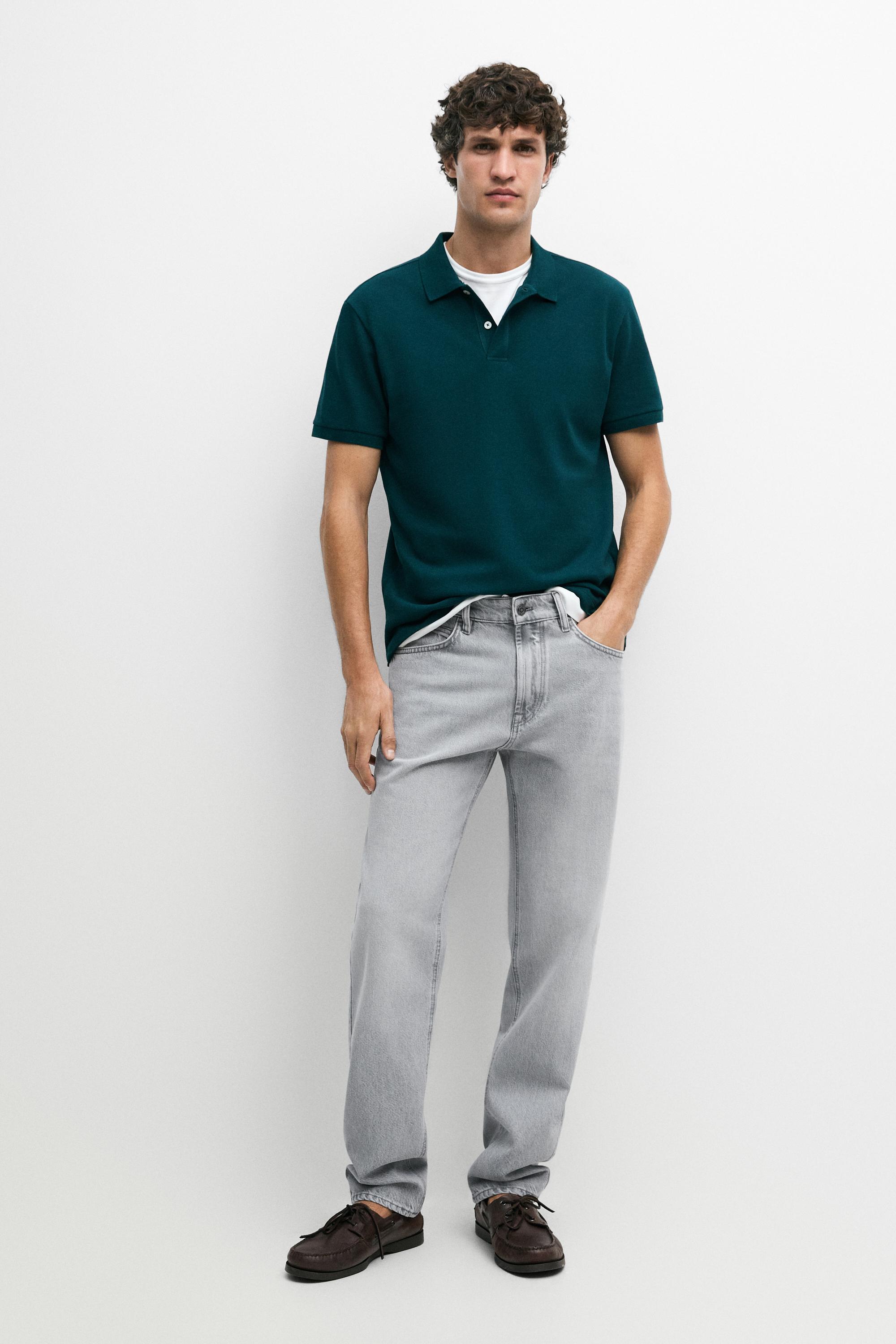 Micro-textured cotton piqué polo shirt — GREENISH BLUE