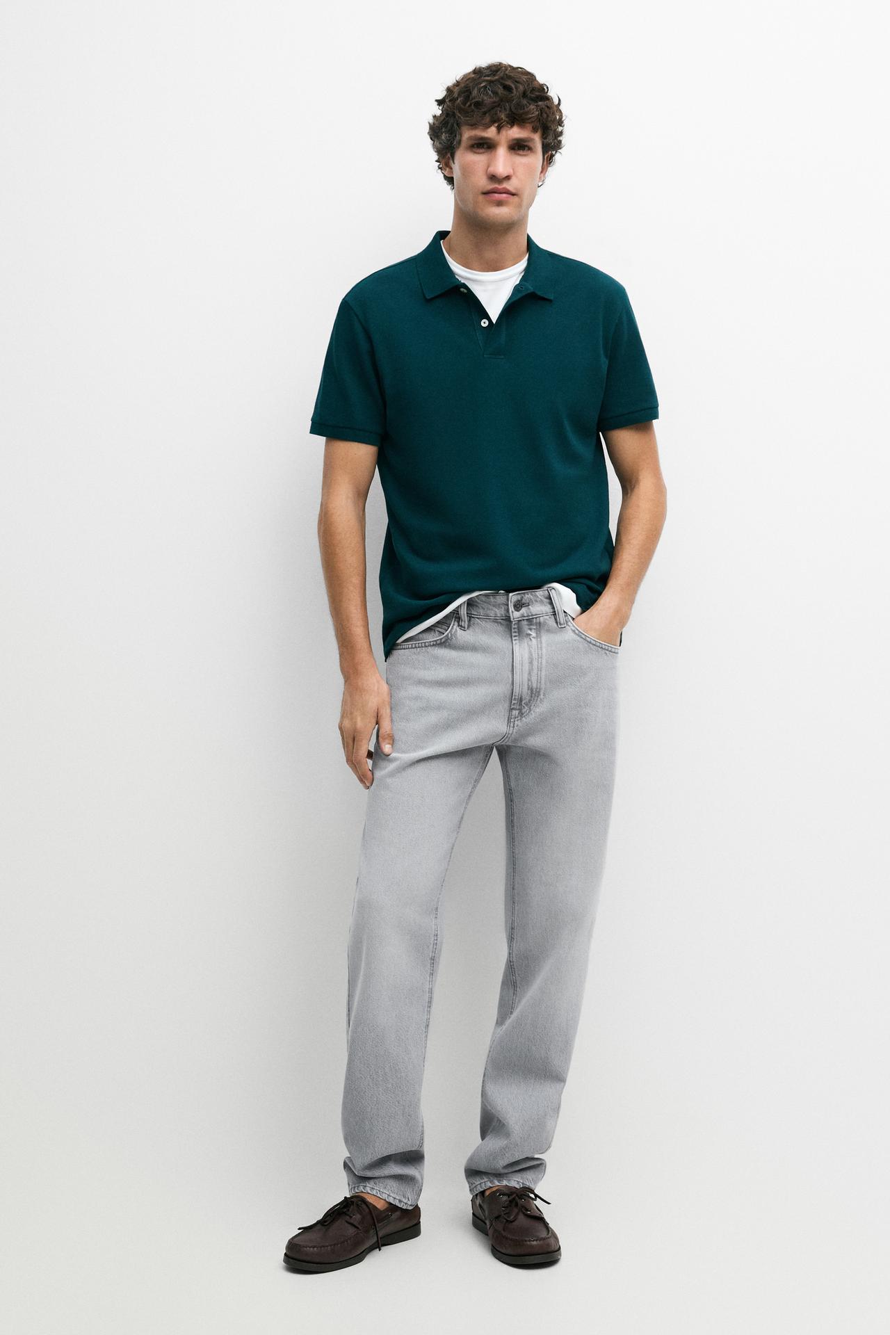 Micro-textured cotton piqué polo shirt — GREENISH BLUE