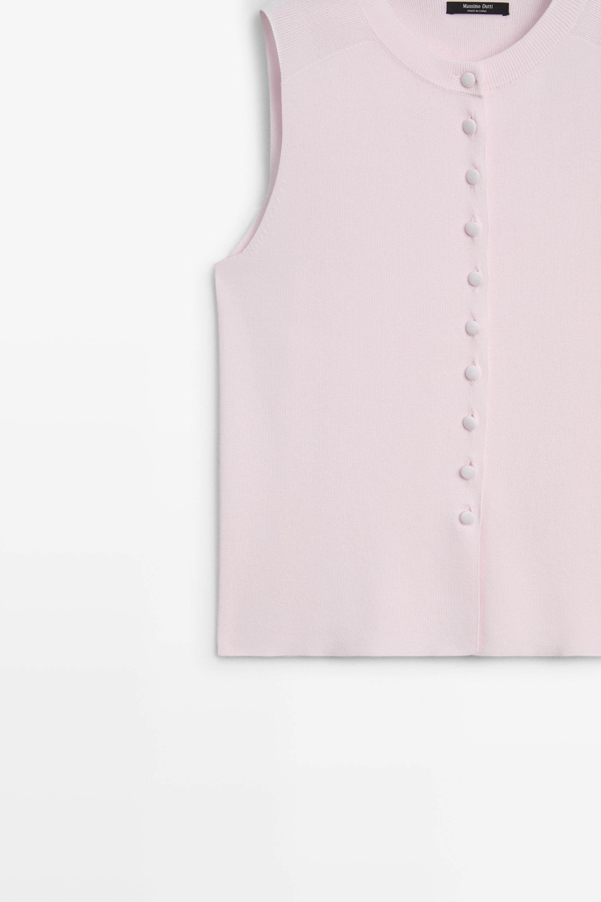 Fine-knit vest with covered buttons — PINK