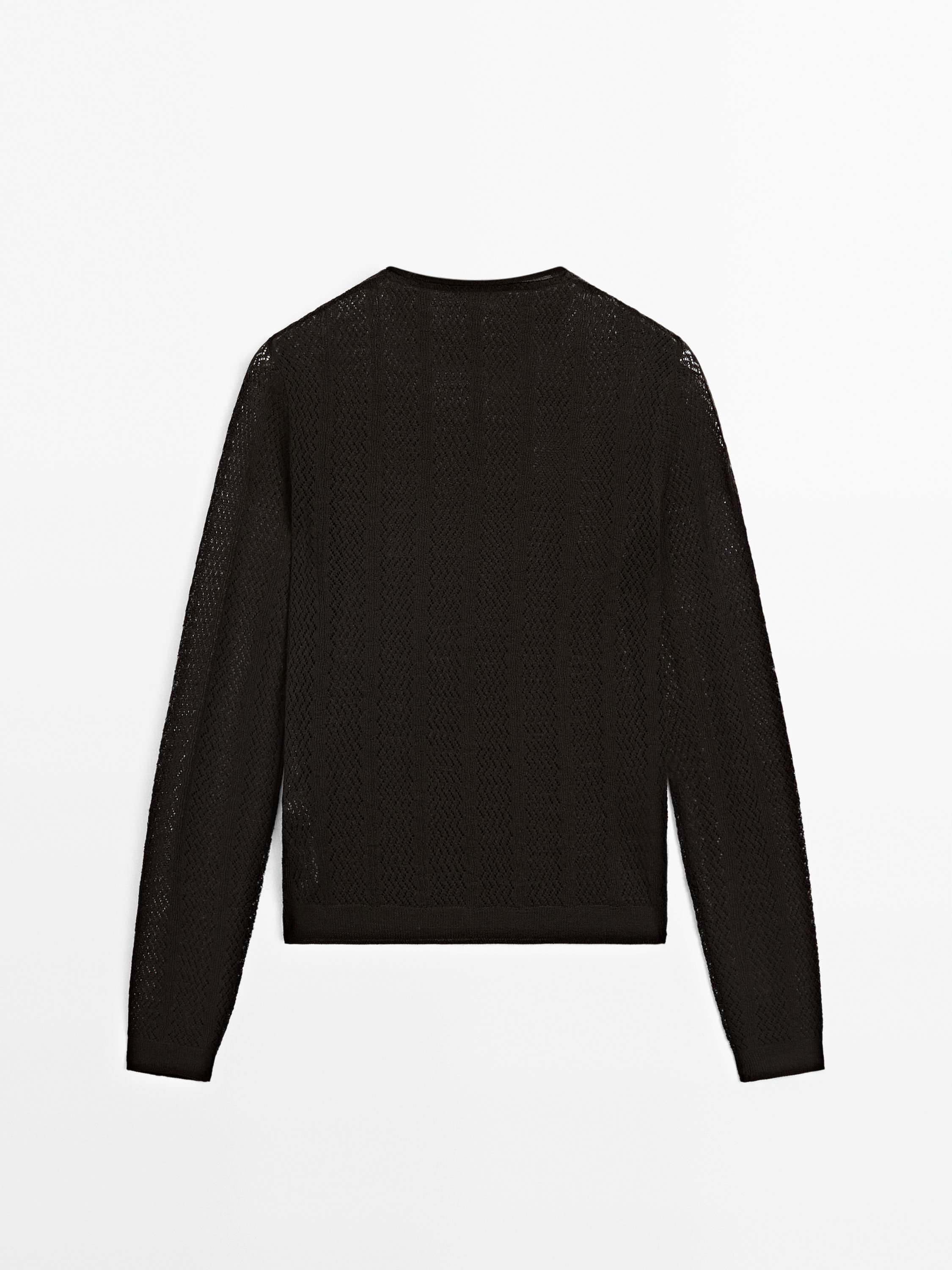 Cutwork wool blend sweater