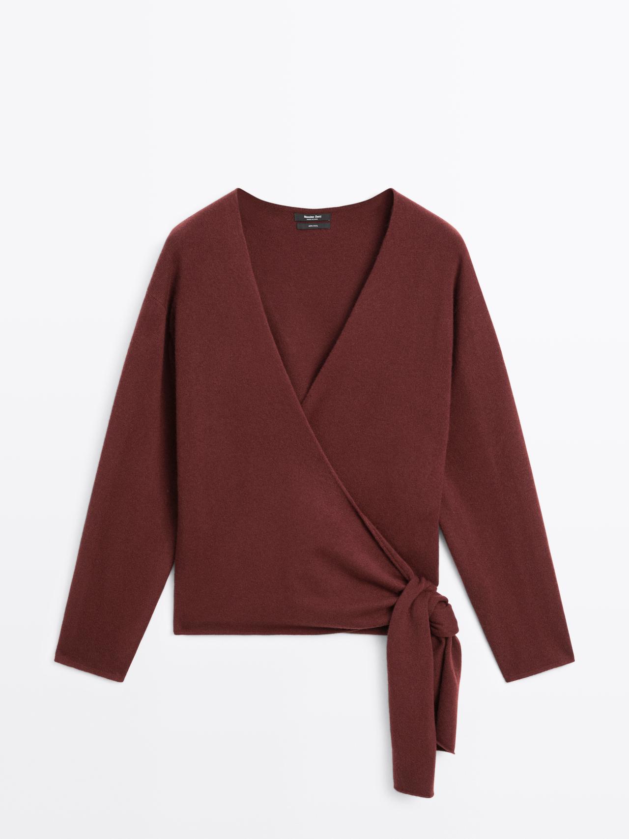 Massimo Dutti - Dame - Dobbeltradet Cardigan I 100% Uld - Bordeaux - Xs