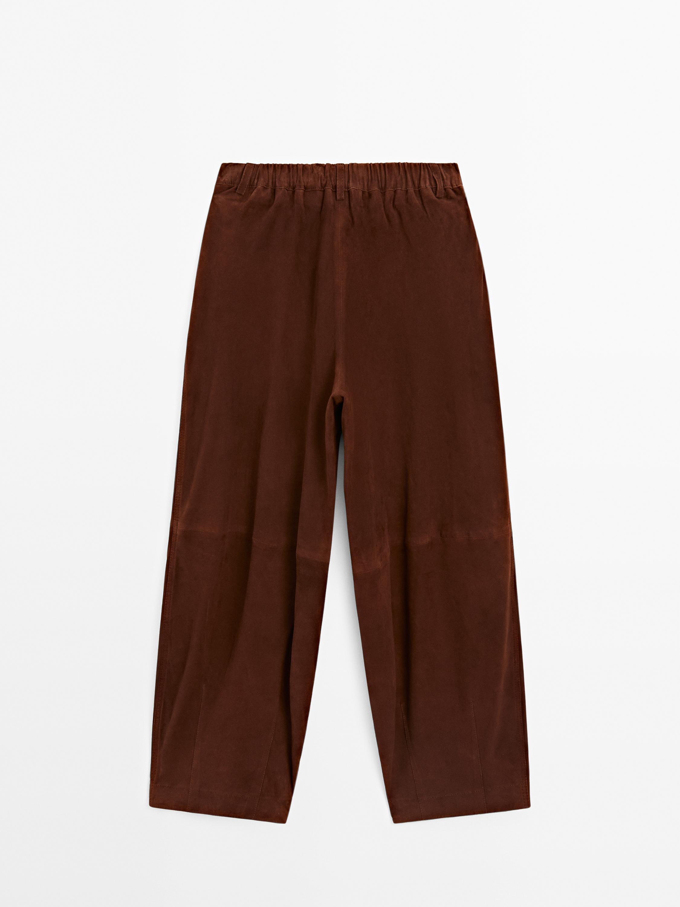 Low-rise cropped suede leather trousers