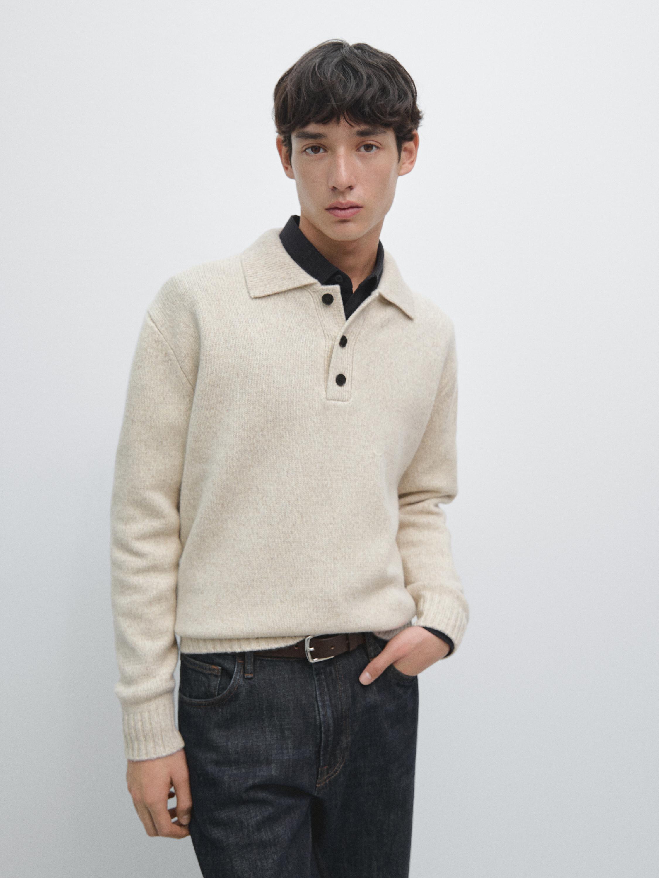 100% wool knit polo sweater