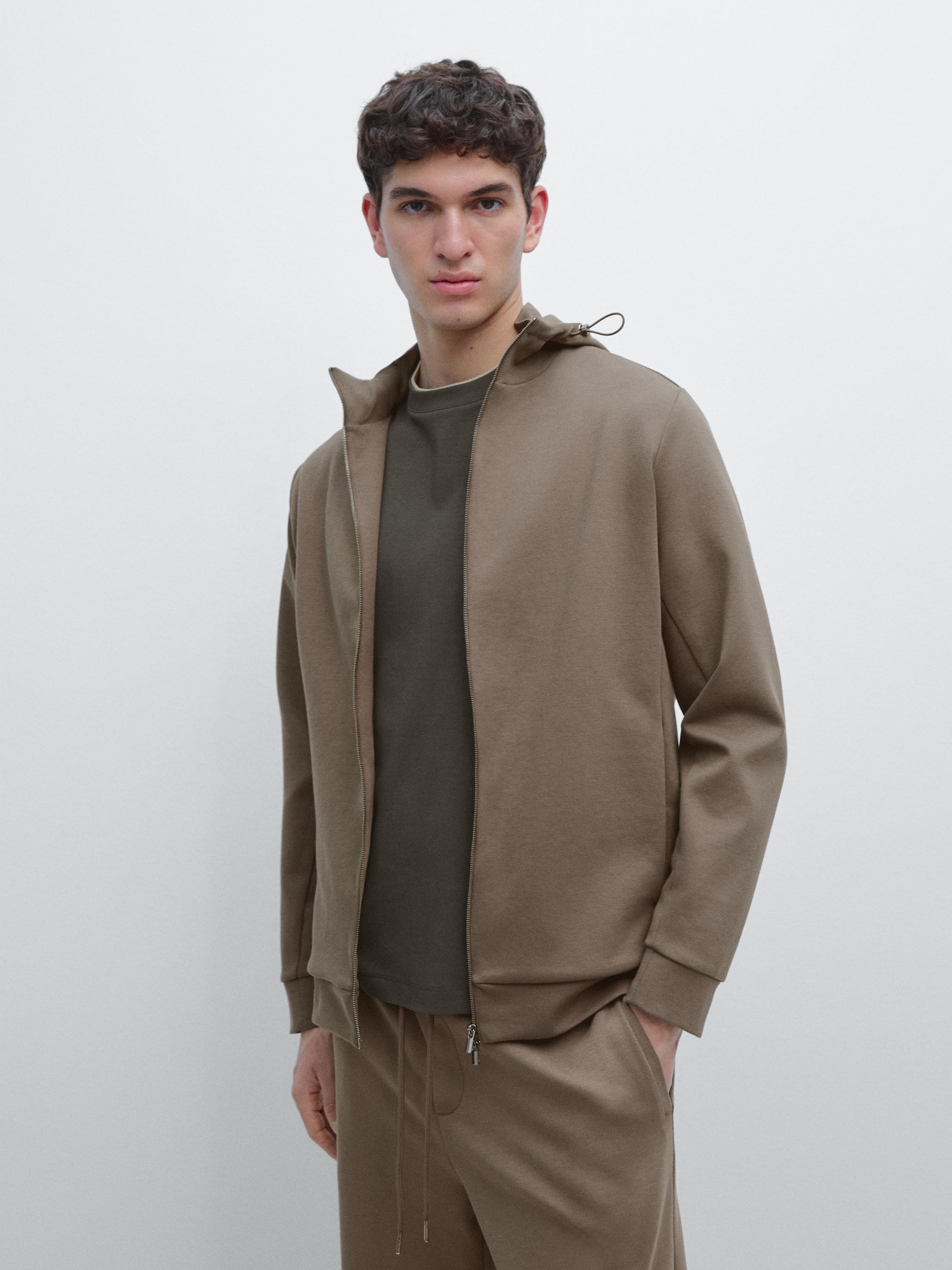 Cotton blend hooded jacket — KHAKI