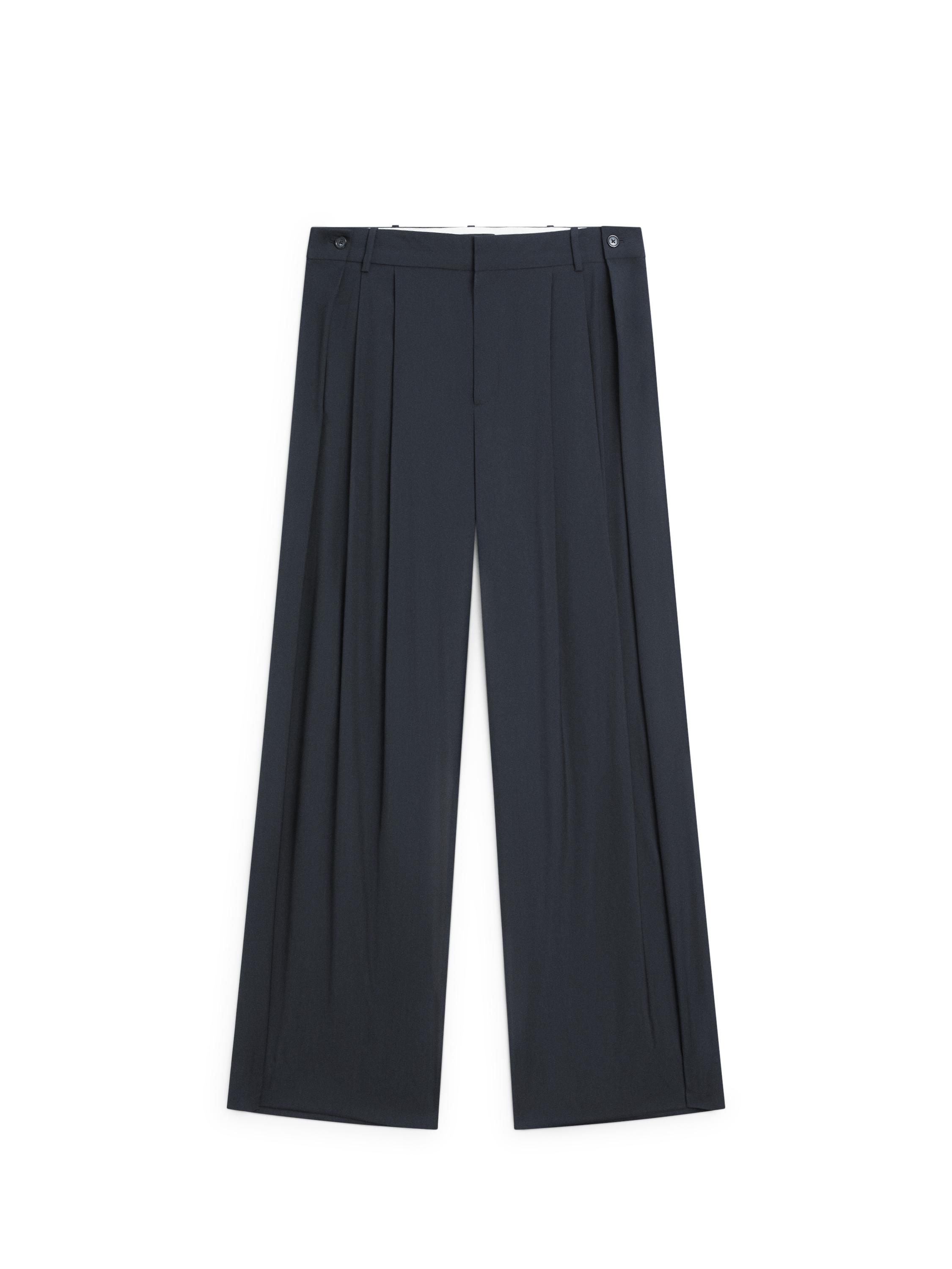 Pleated wool blend trousers — NAVY BLUE