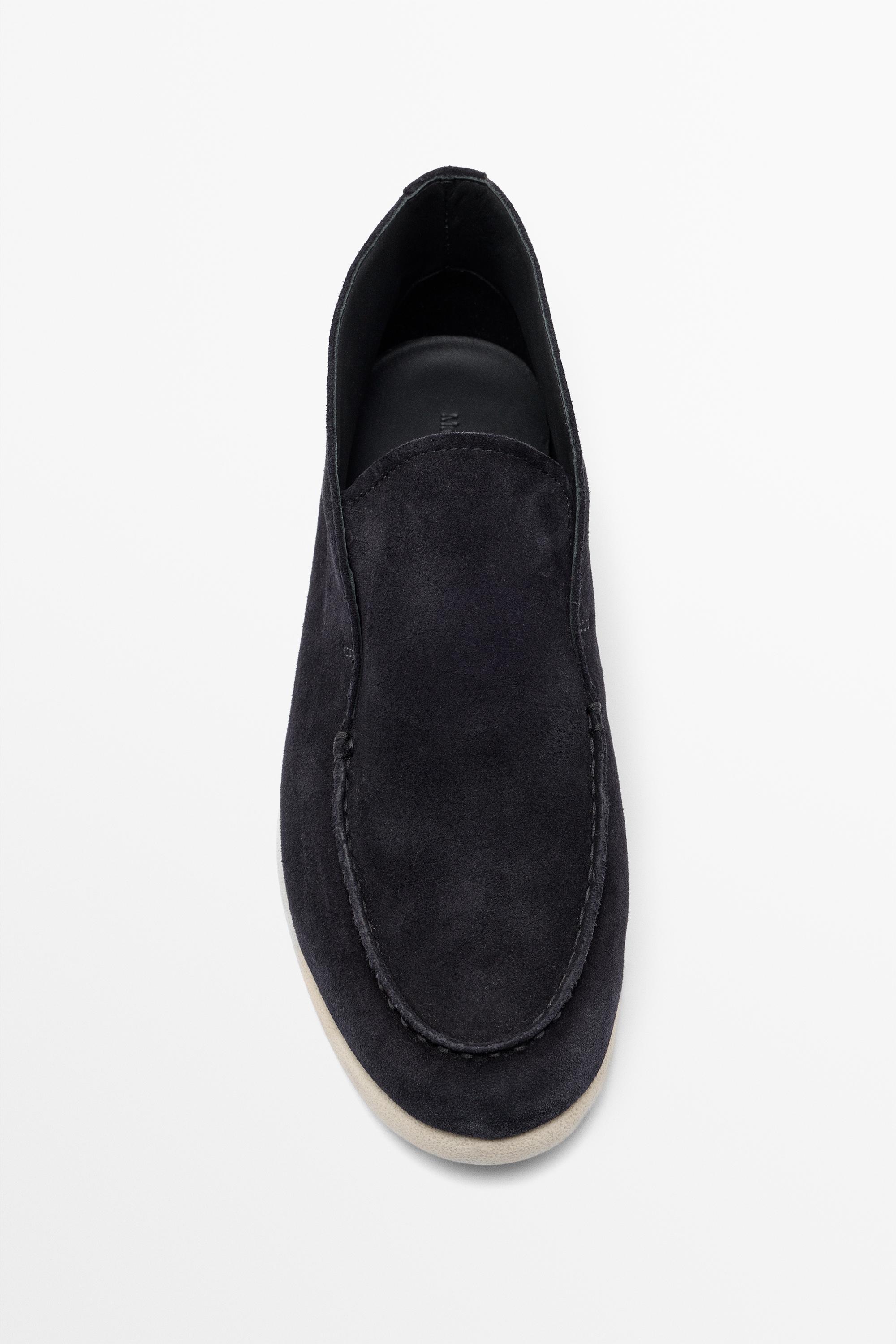 Split suede leather ankle loafer — Dark blue