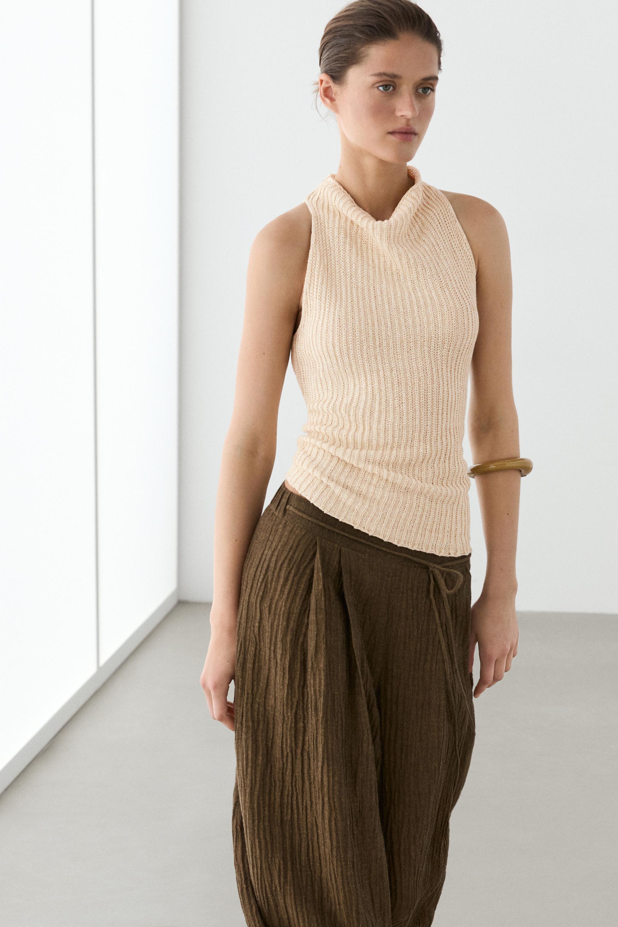Flowing linen blend trousers — BROWN