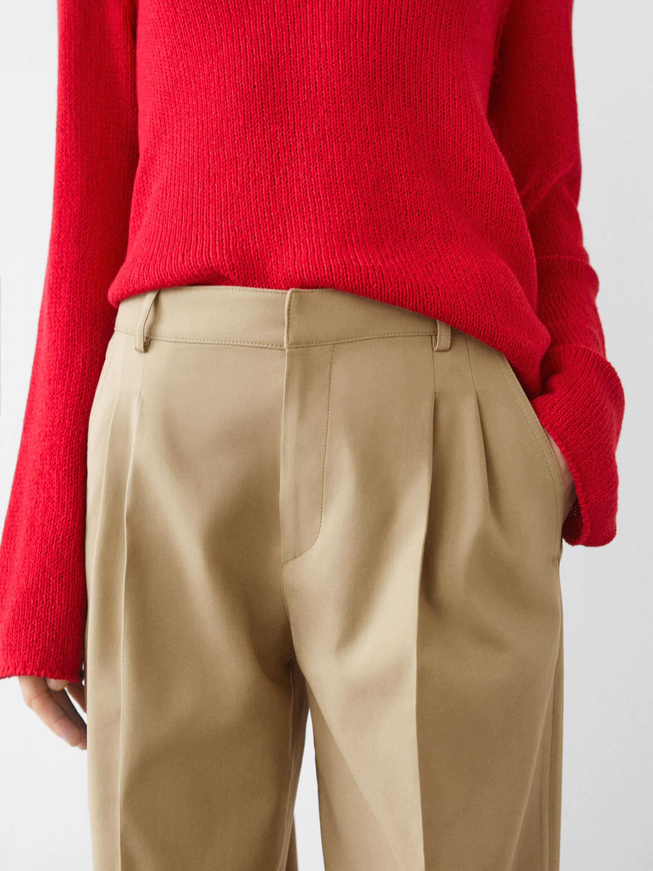 Straight fit pants with pleated details — SAND BROWN