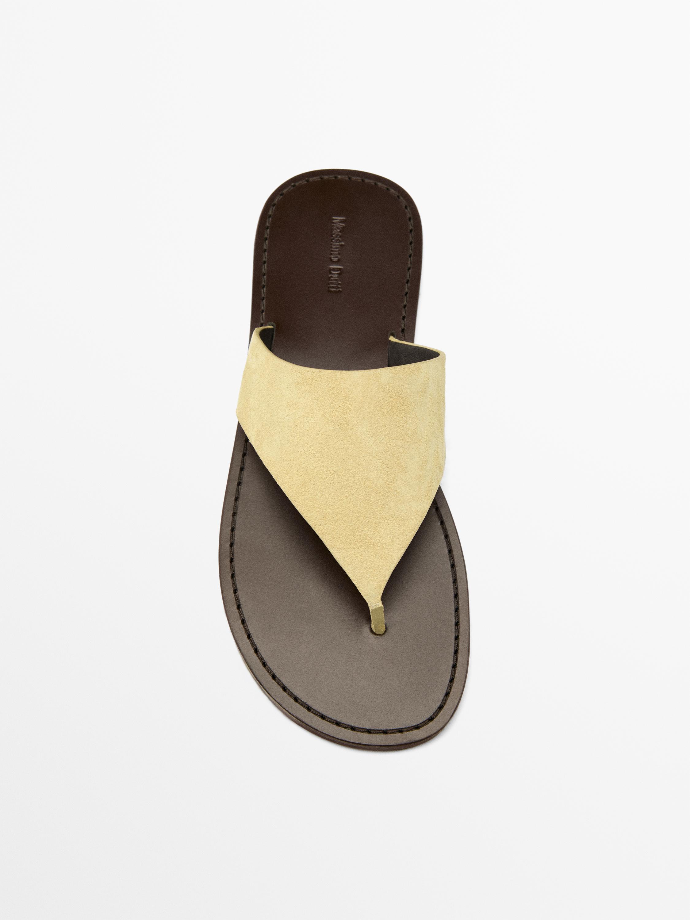 Split leather toe divider sandals — BEIGE