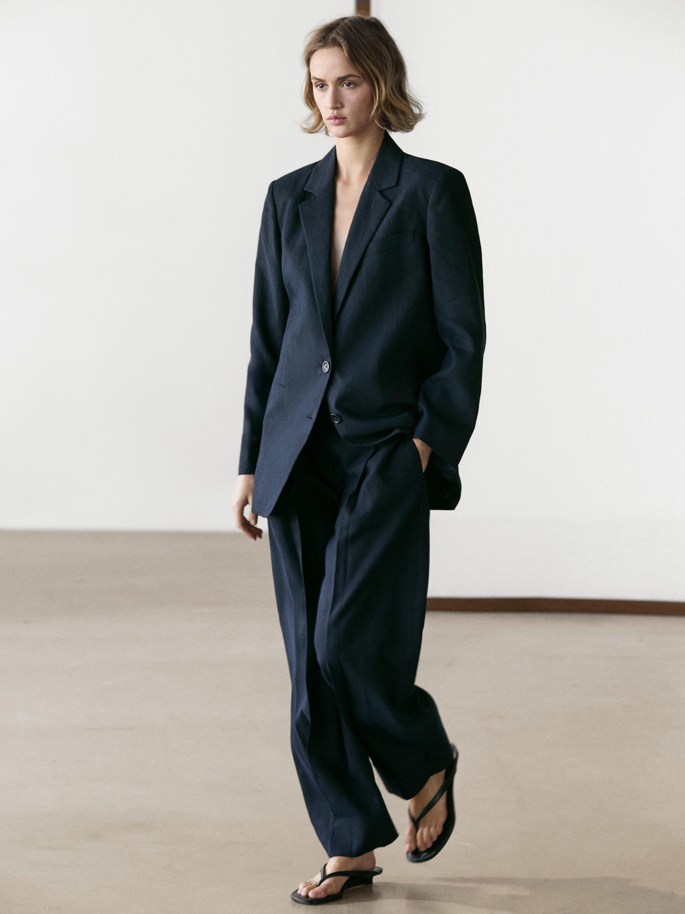 Linen suit trousers — NAVY BLUE