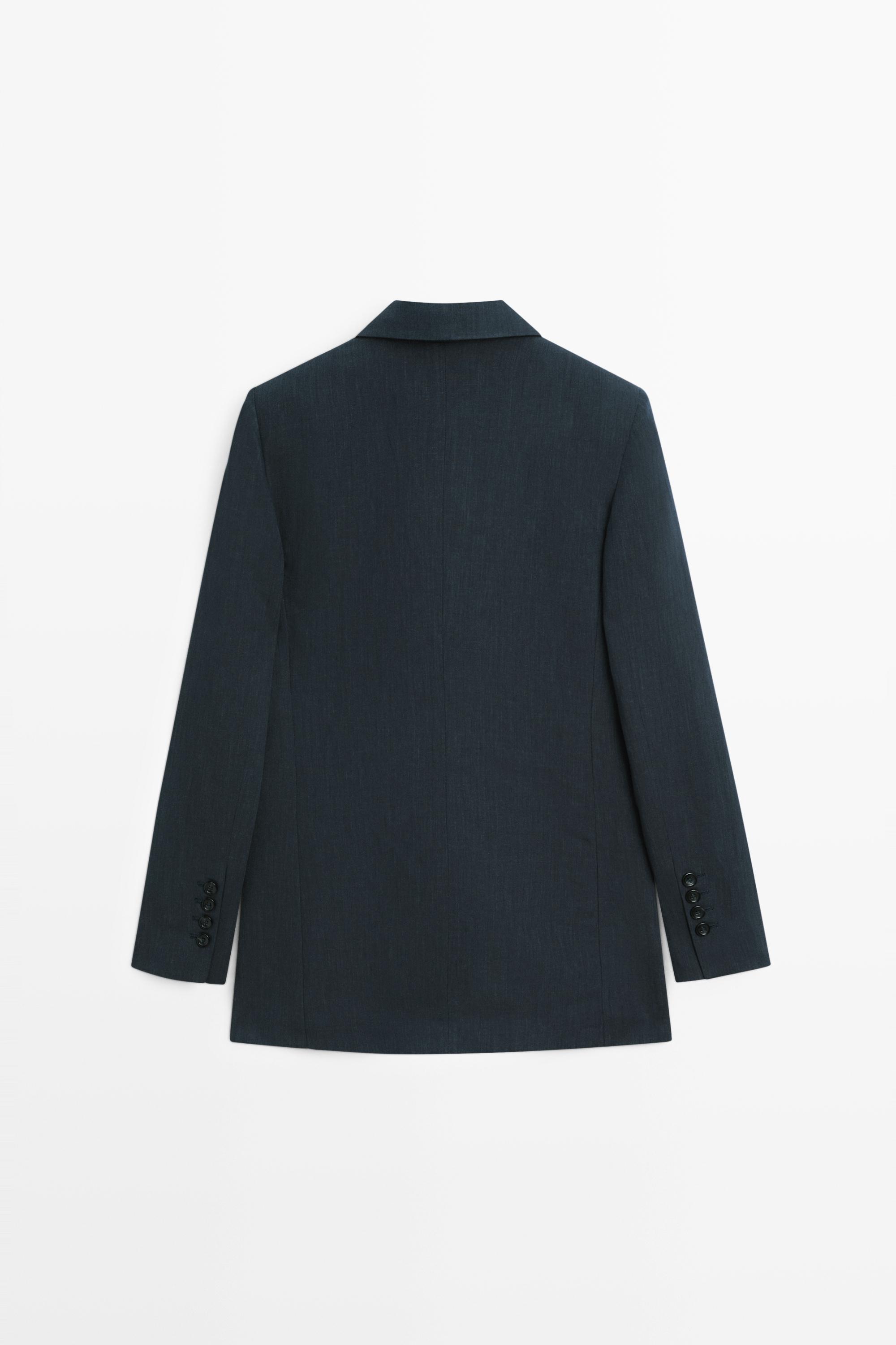 Melange linen blend double-breasted blazer — NAVY BLUE